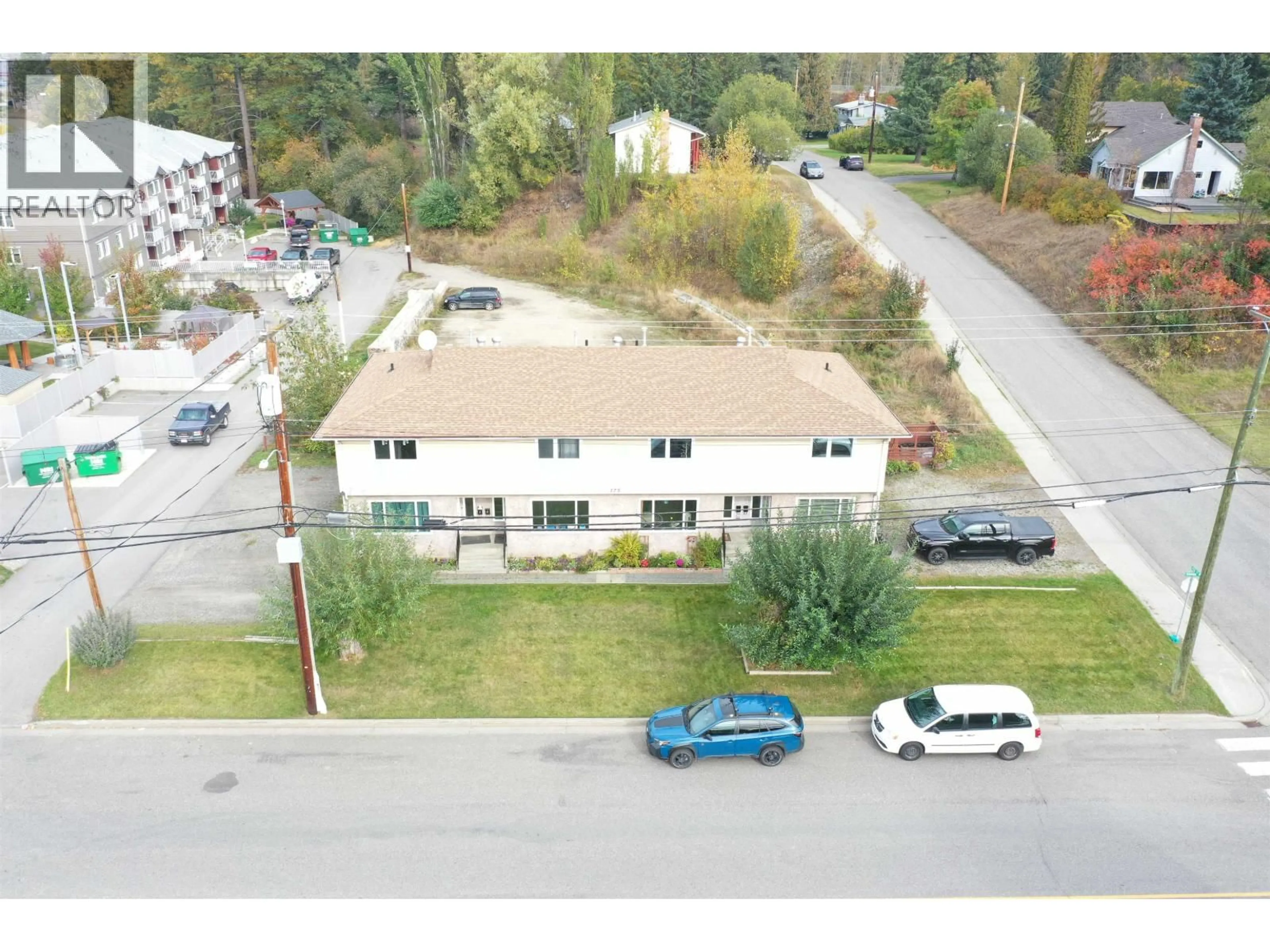 A pic from outside/outdoor area/front of a property/back of a property/a pic from drone, building for 4 - 175 BOWRON AVENUE, Quesnel British Columbia V2J5T3