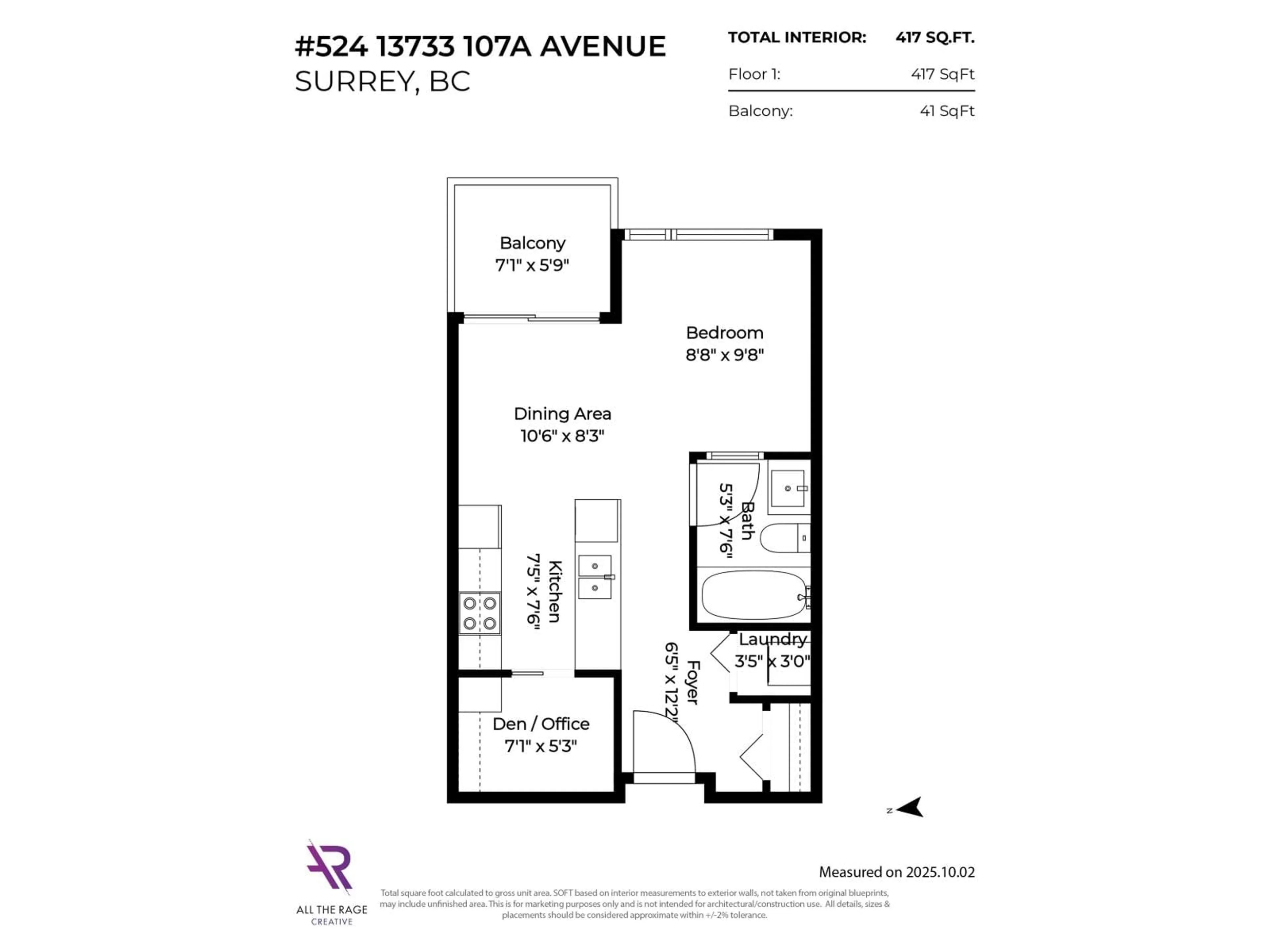 Floor plan for 524 - 13733 107A, Surrey British Columbia V3T0B7
