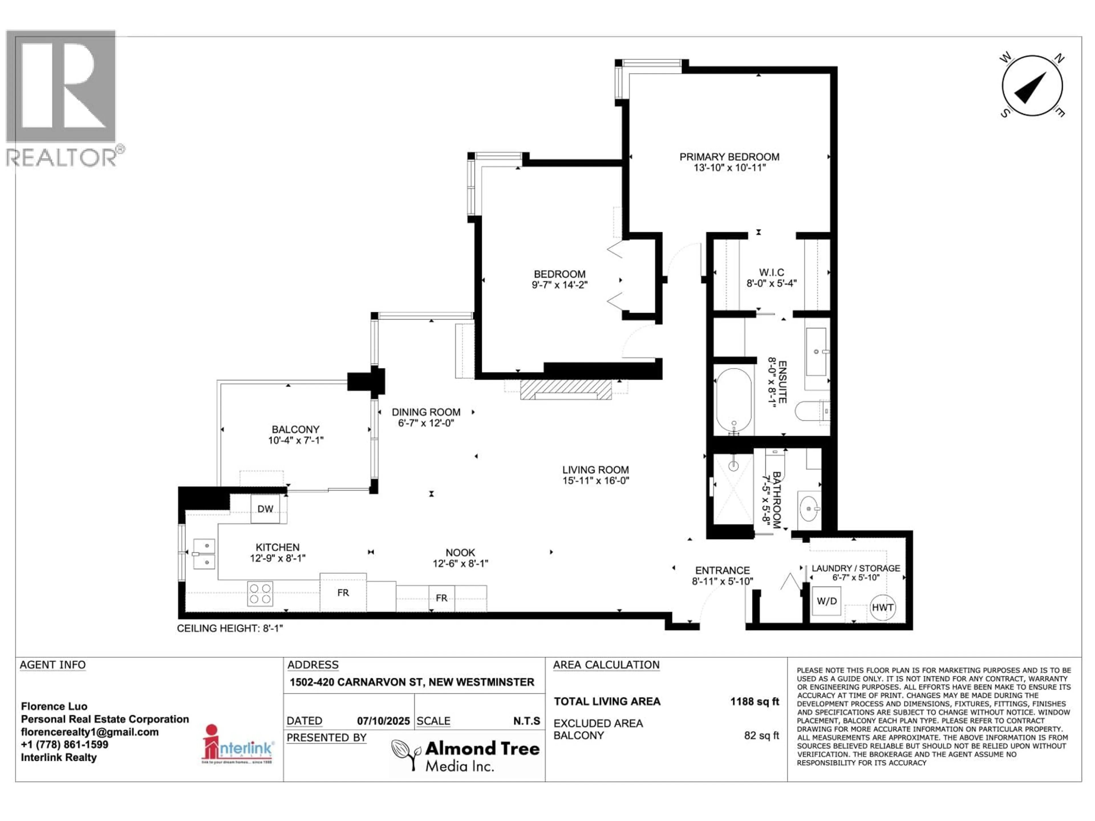 Floor plan for 1502 - 420 CARNARVON STREET, New Westminster British Columbia V3L5P1