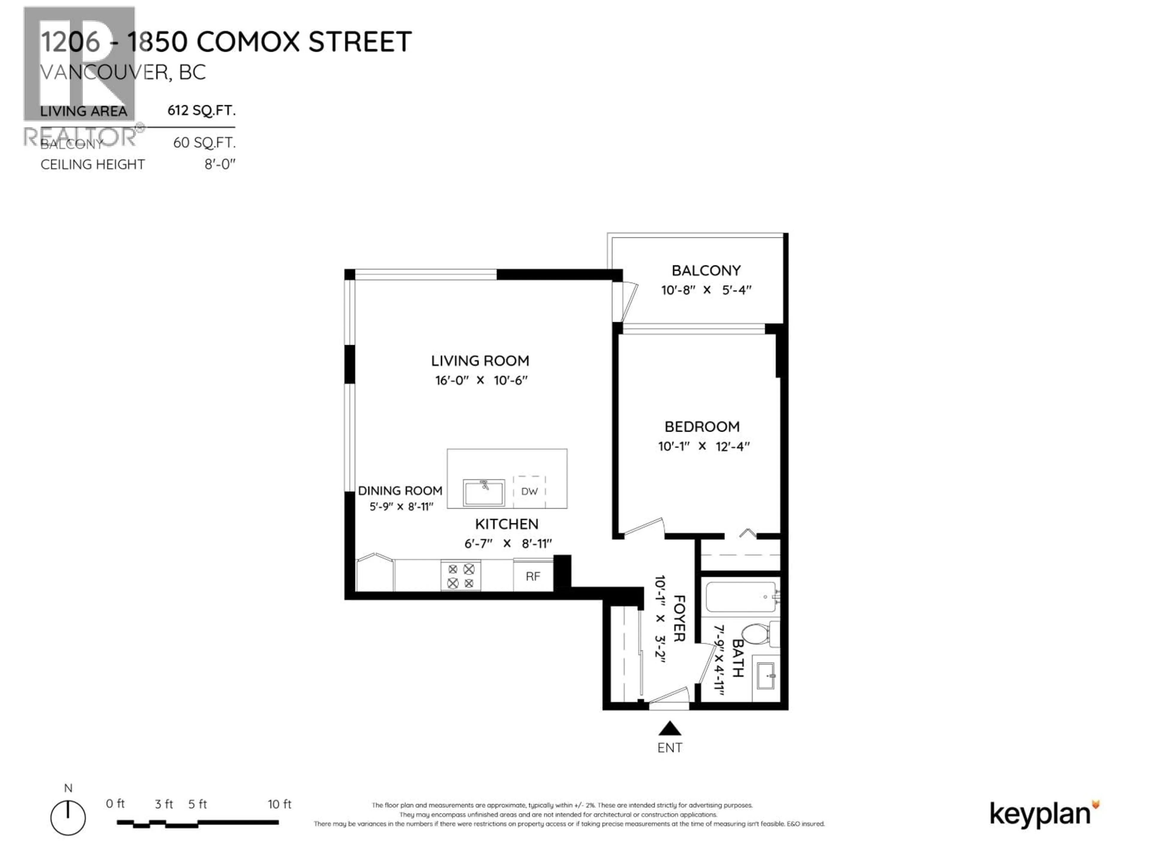 Floor plan for 1206 - 1850 COMOX STREET, Vancouver British Columbia V6G1R3