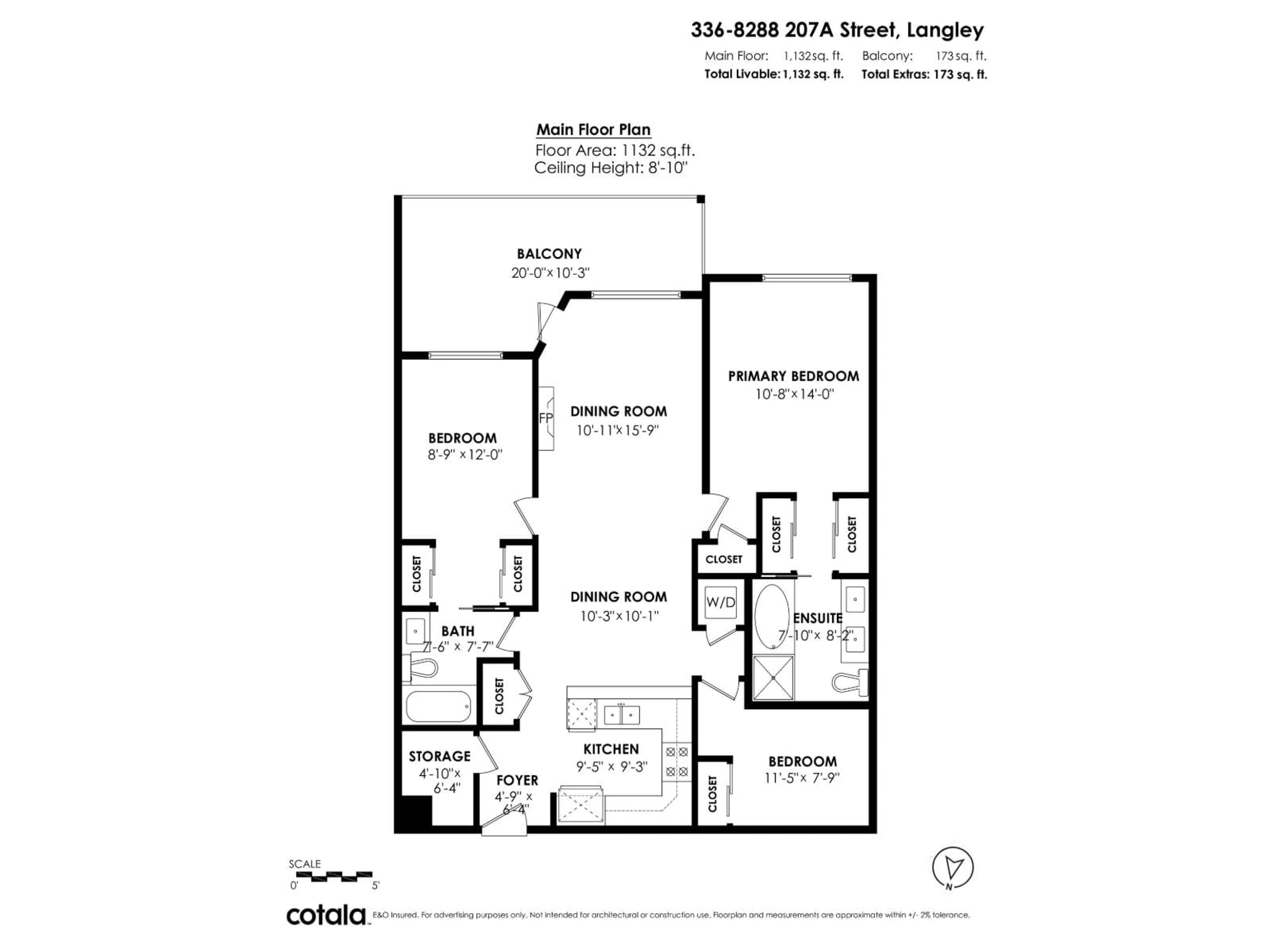 Floor plan for 336 - 8288 207A, Langley British Columbia V2Y0L2