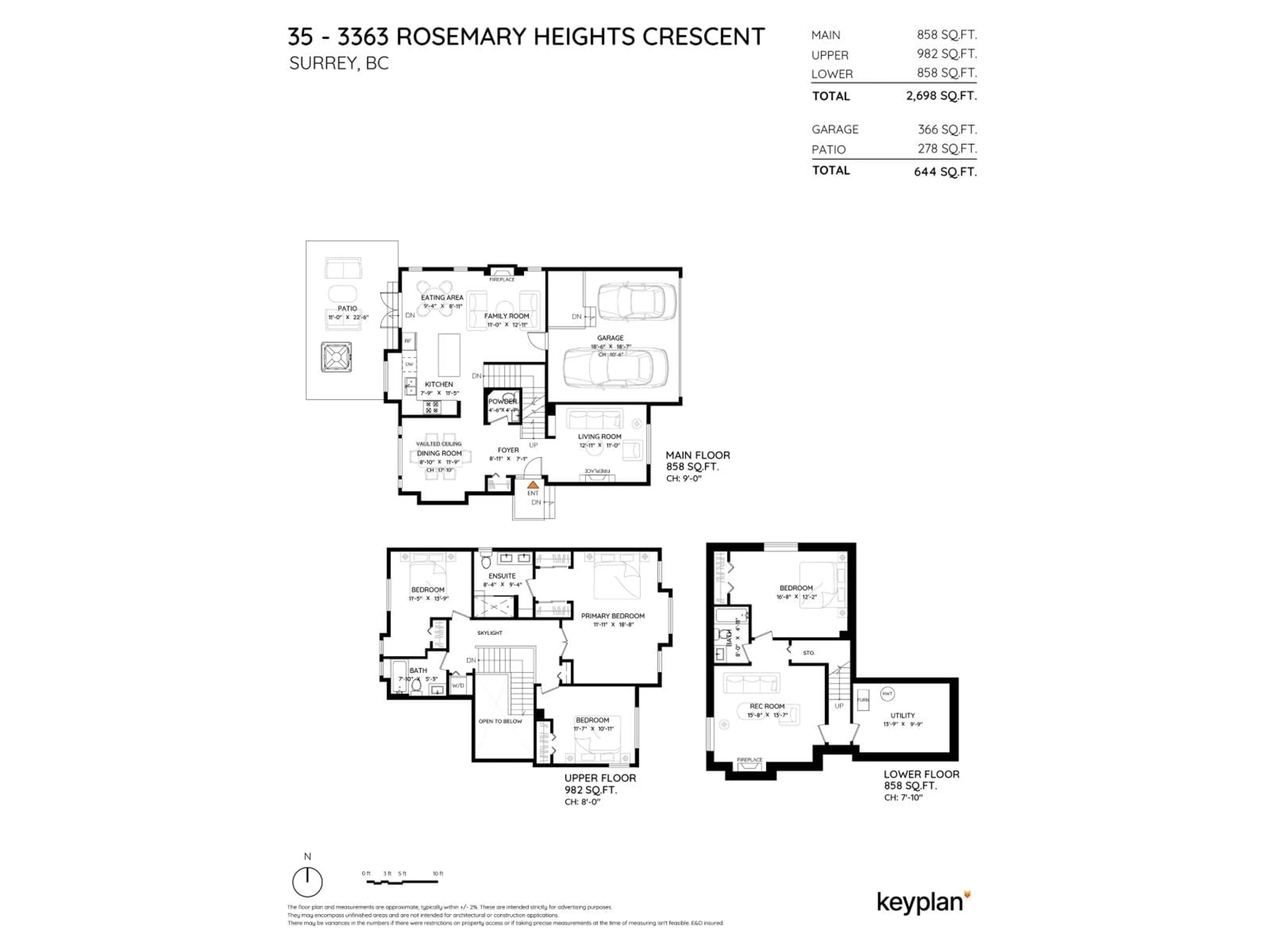 Floor plan for 35 - 3363 ROSEMARY HEIGHTS, Surrey British Columbia V3Z0X8