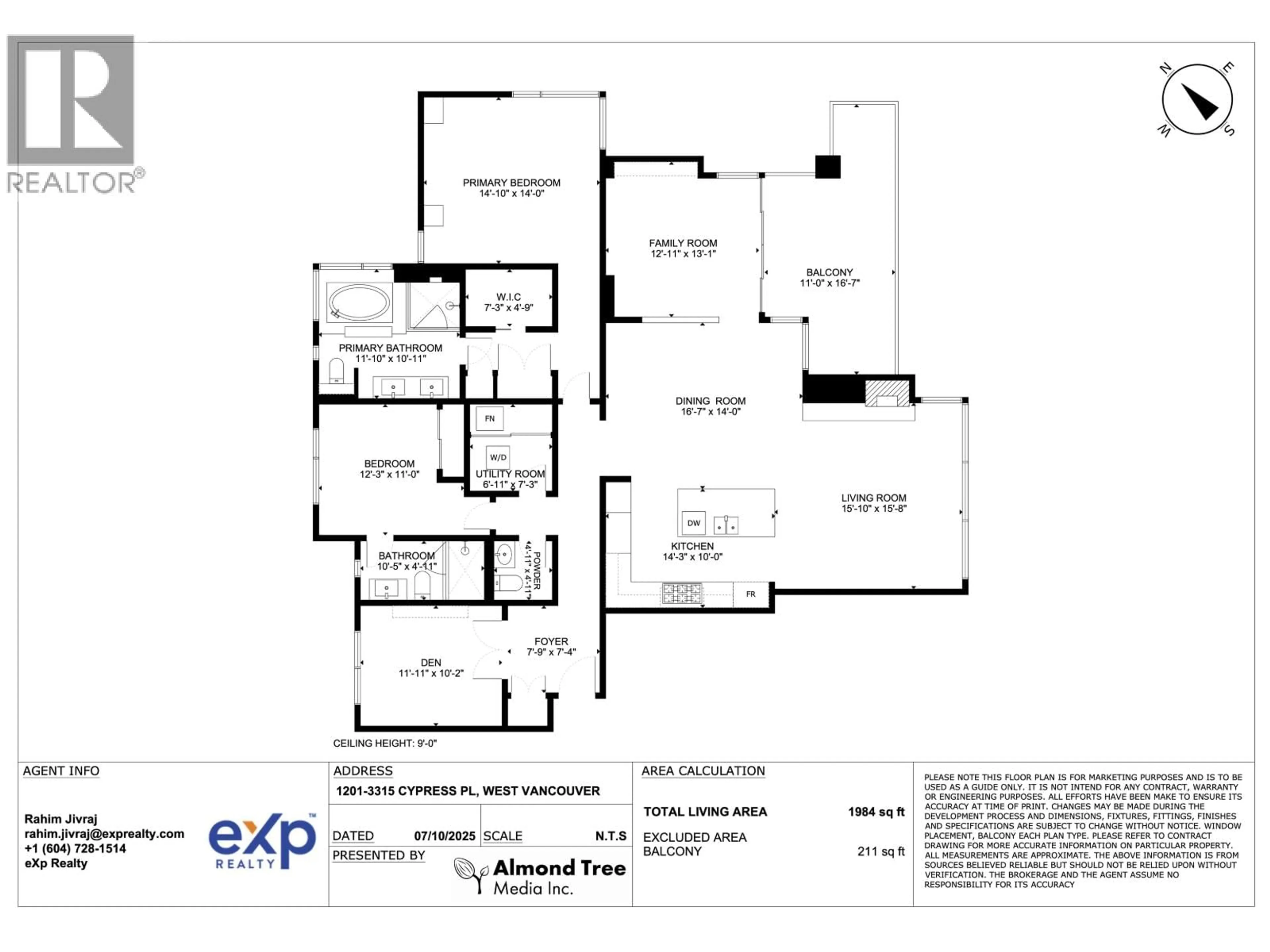Floor plan for 1201 - 3315 CYPRESS PLACE, West Vancouver British Columbia V7S3J7