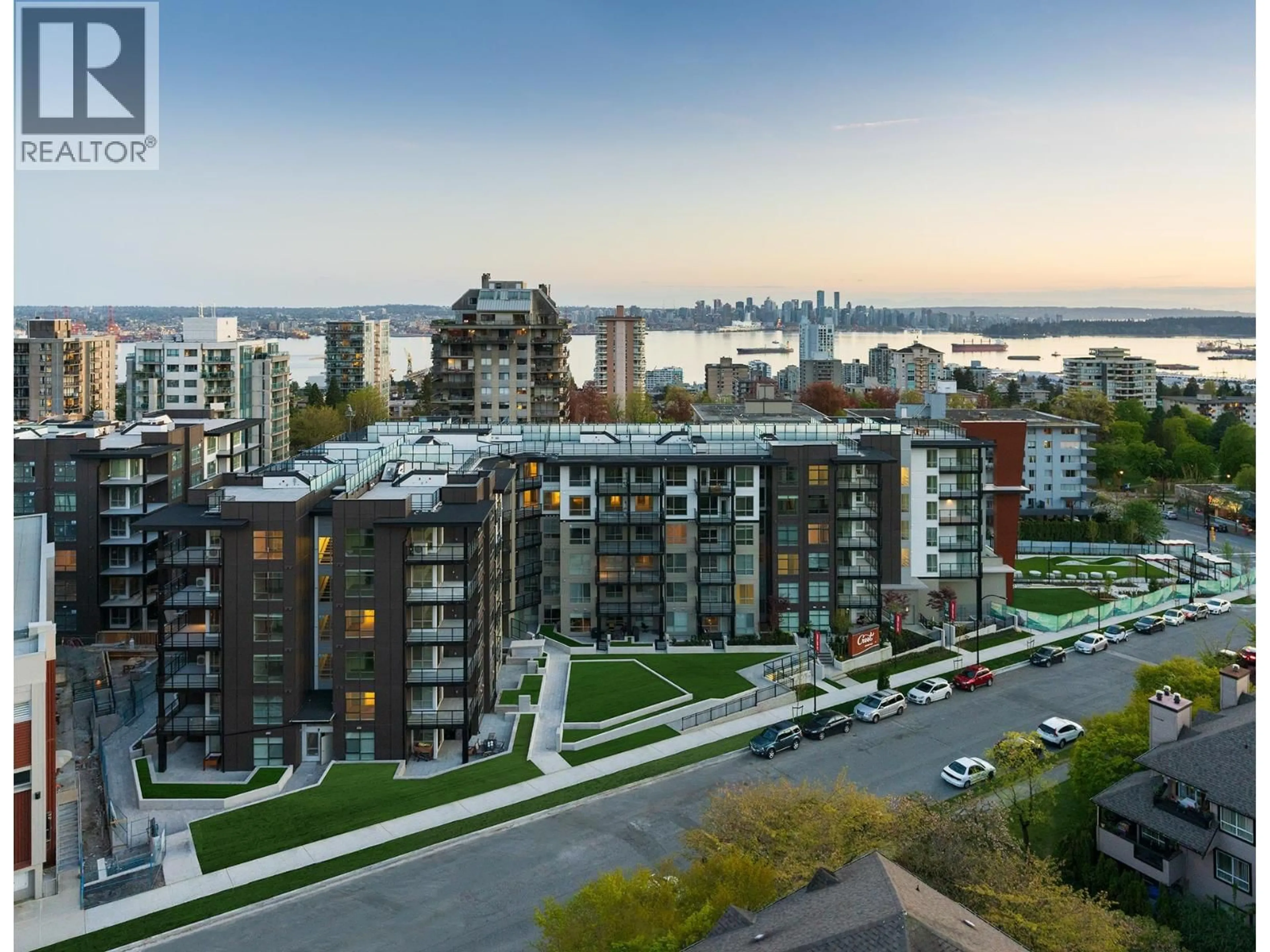 A pic from outside/outdoor area/front of a property/back of a property/a pic from drone, city buildings view from balcony for 416 - 108 8TH STREET, North Vancouver British Columbia V7L0H1