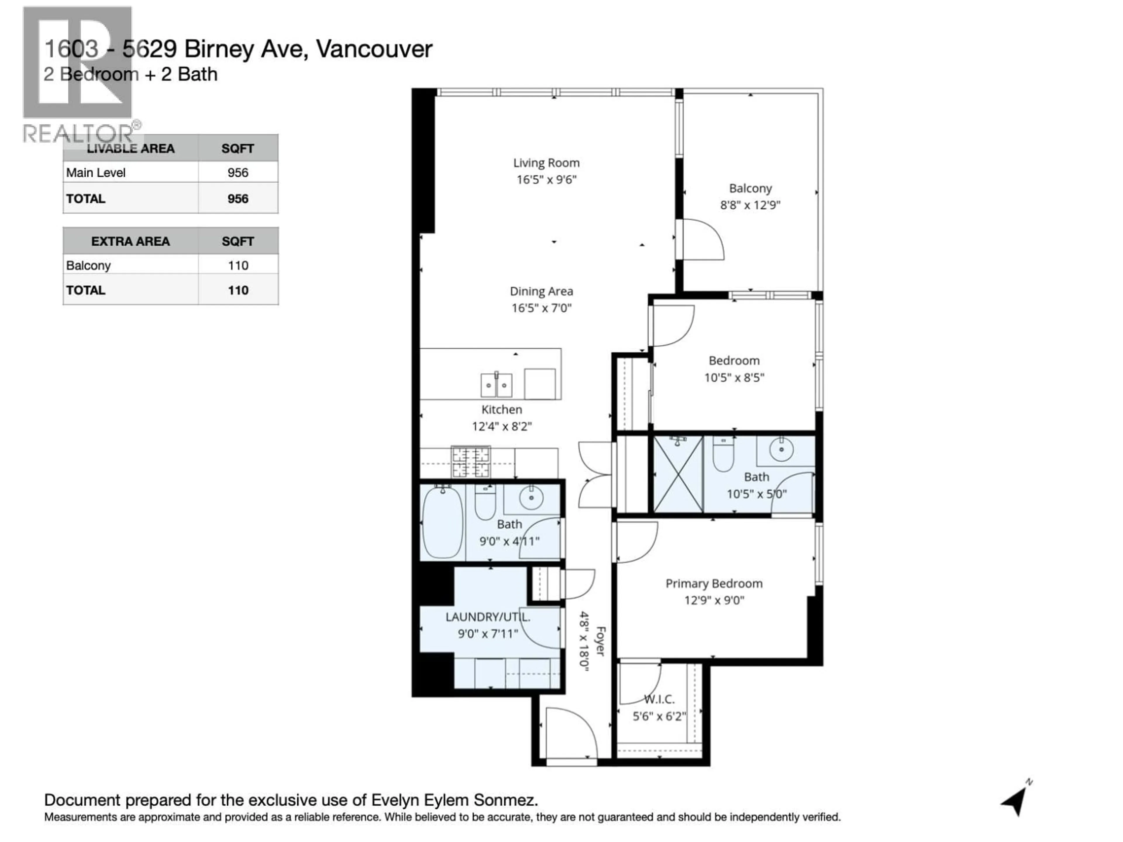 Floor plan for 1603 - 5629 BIRNEY AVENUE, Vancouver British Columbia V6S0L5