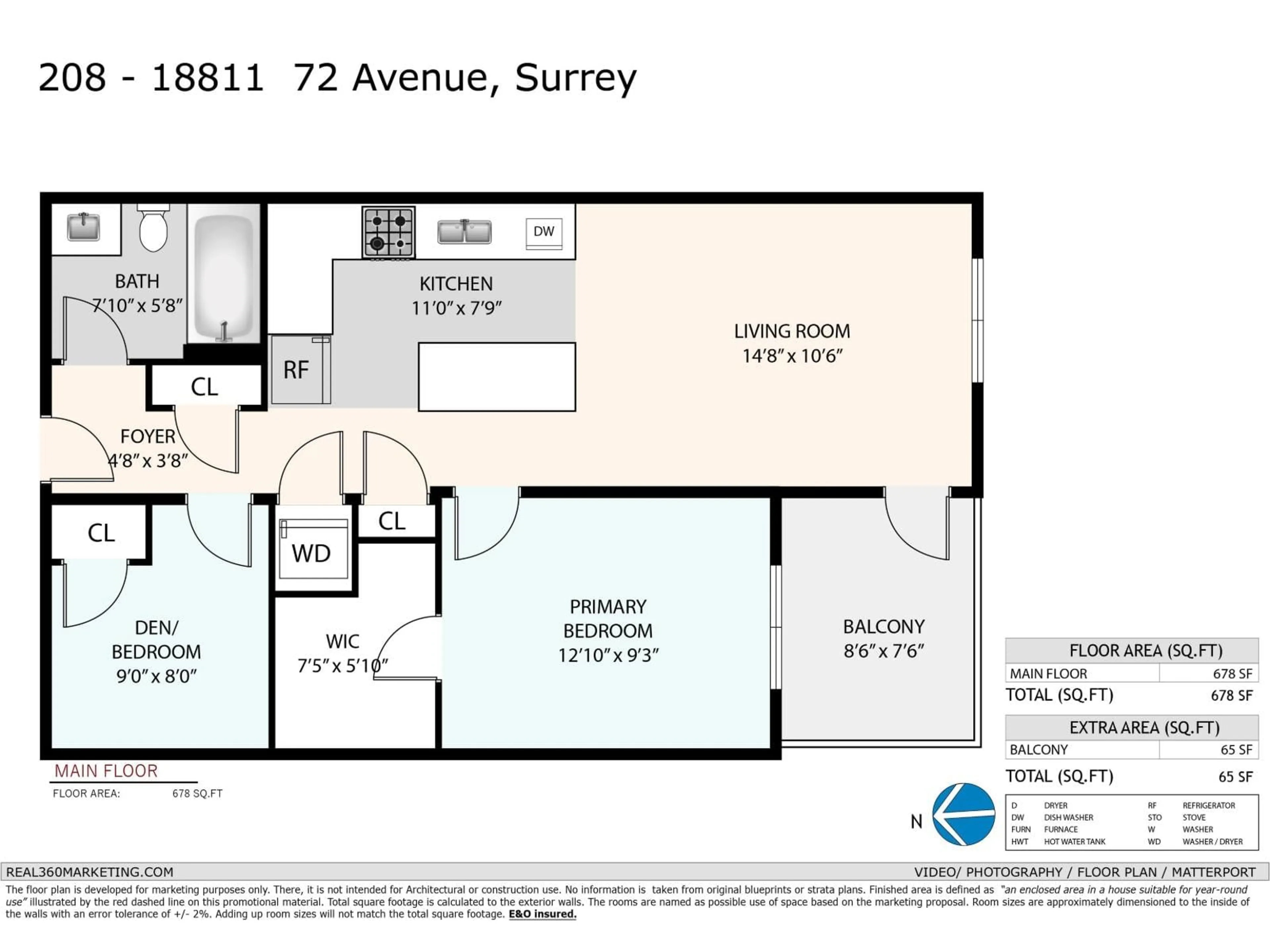 Floor plan for 208 - 18811 72, Surrey British Columbia V4N6W7