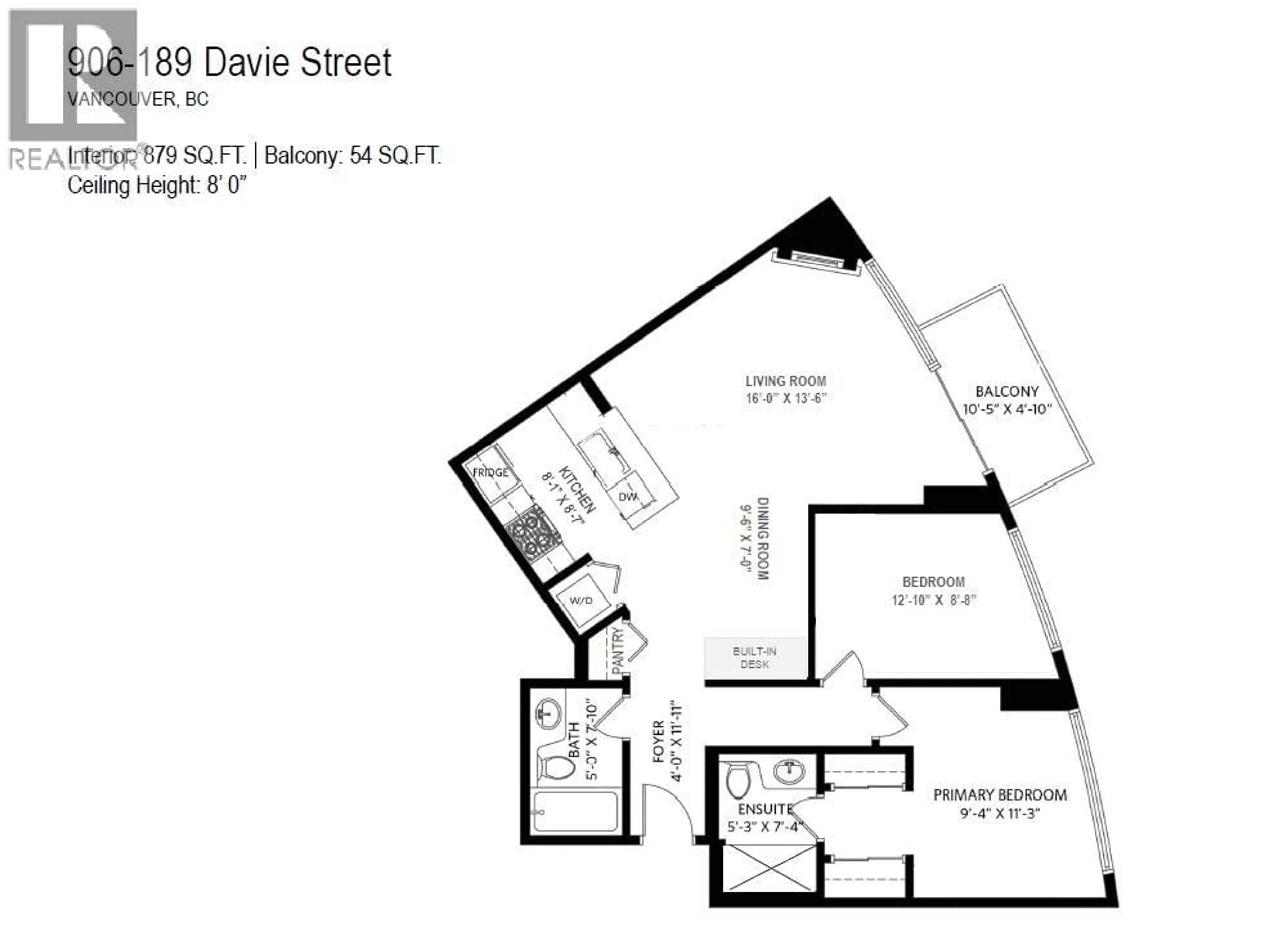 Floor plan for 906 - 189 DAVIE STREET, Vancouver British Columbia V6Z2X9