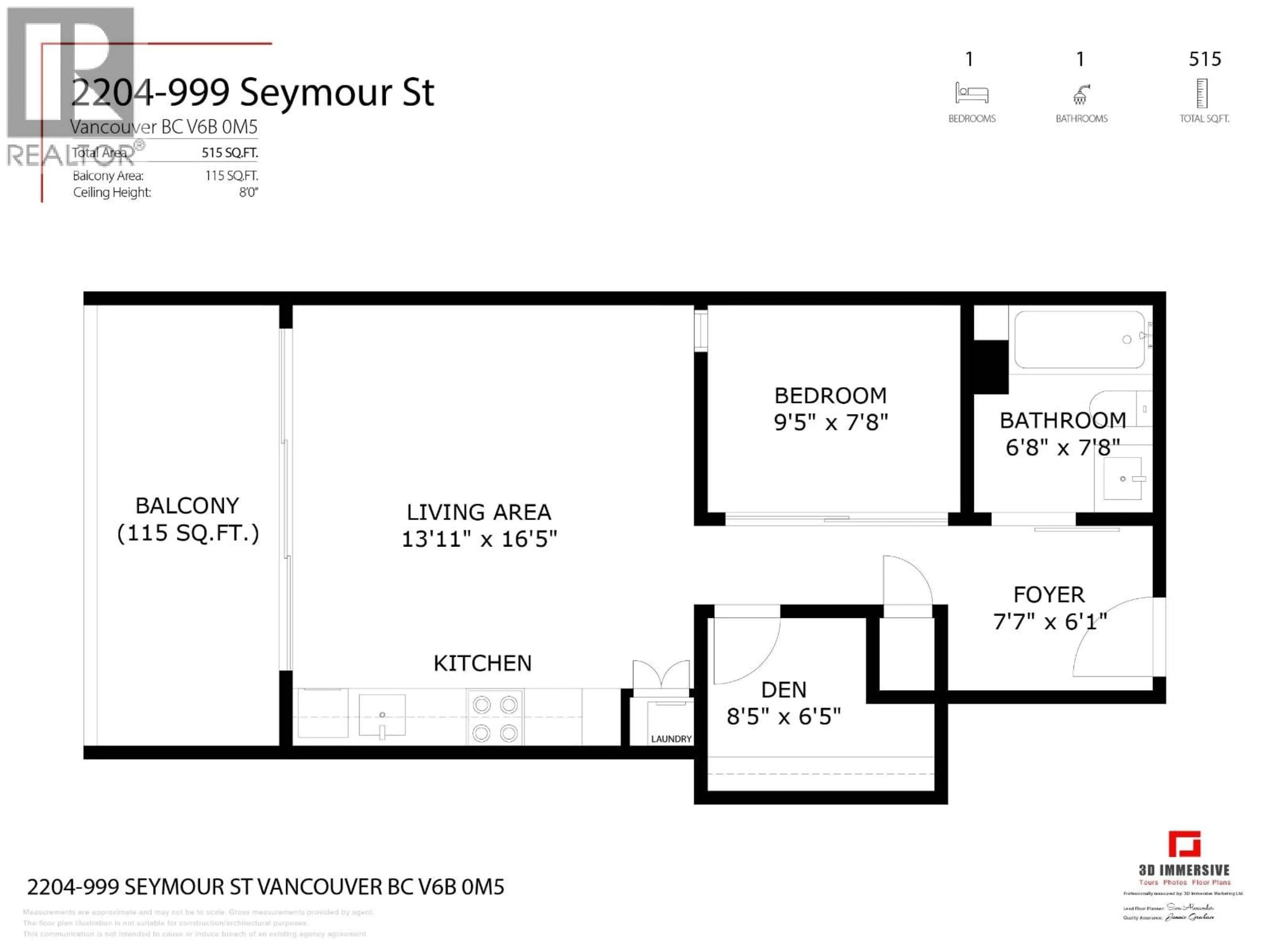 Floor plan for 2204 - 999 SEYMOUR STREET, Vancouver British Columbia V6B0M5