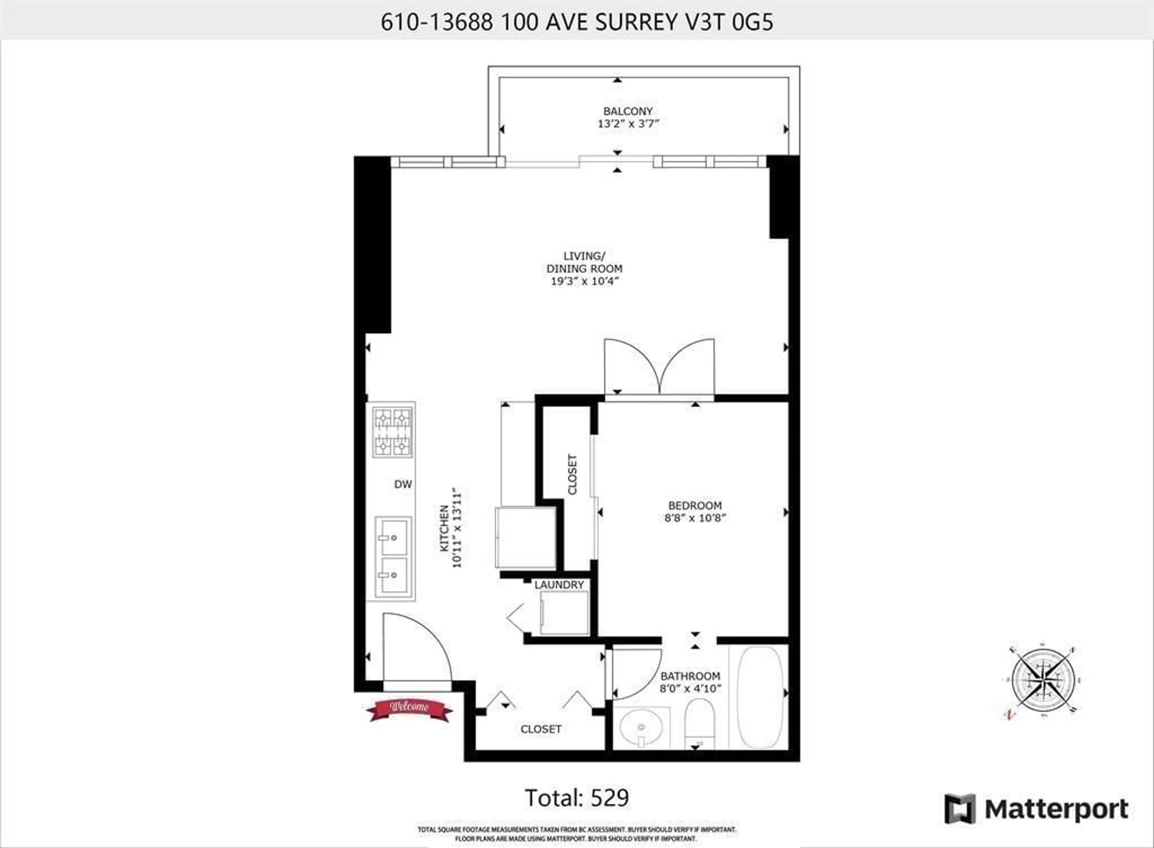 Floor plan for 610 - 13688 100TH, Surrey British Columbia V3T0G5