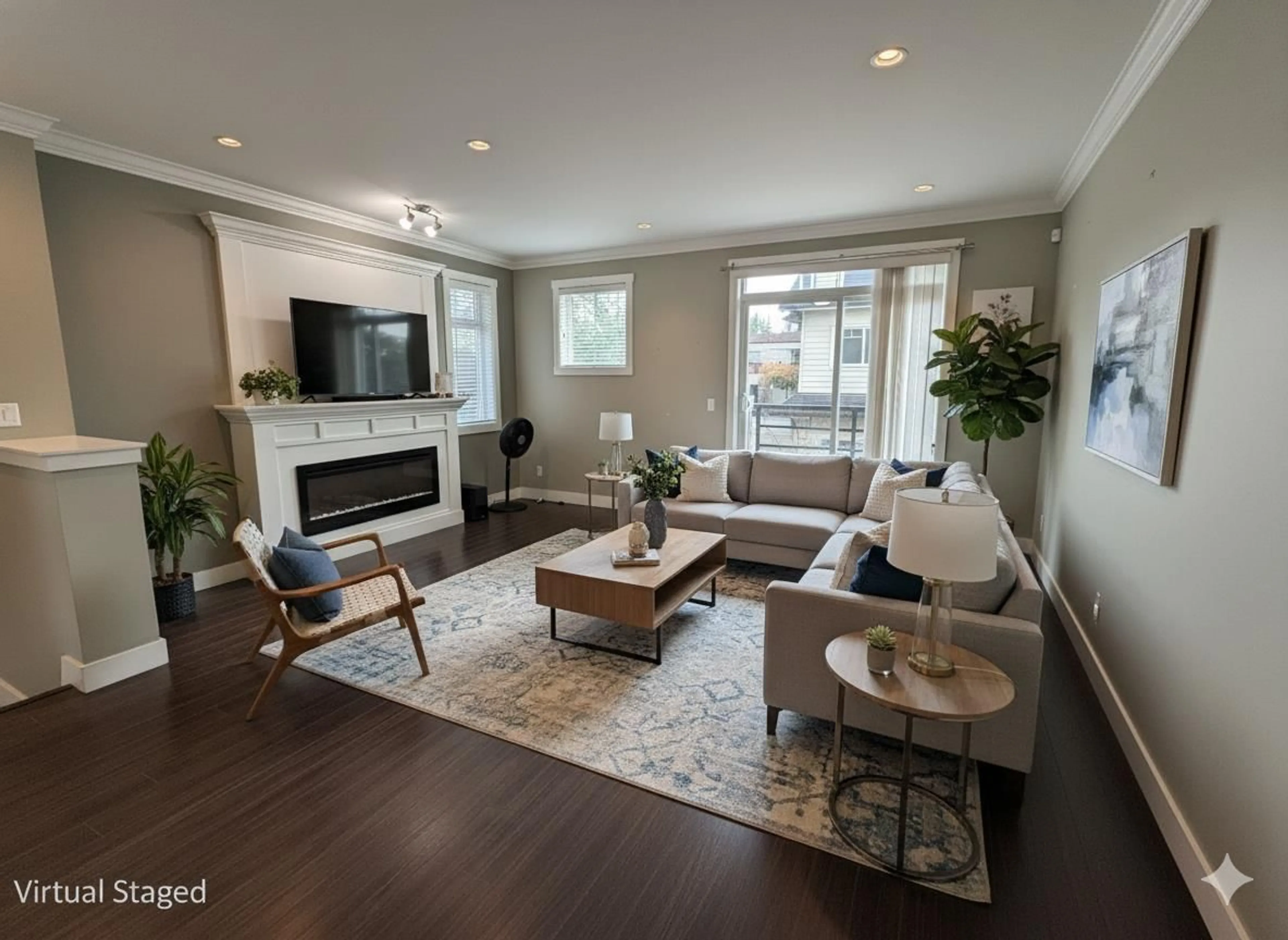 Living room with furniture, wood/laminate floor for 23 - 14285 64, Surrey British Columbia V3W1Z2