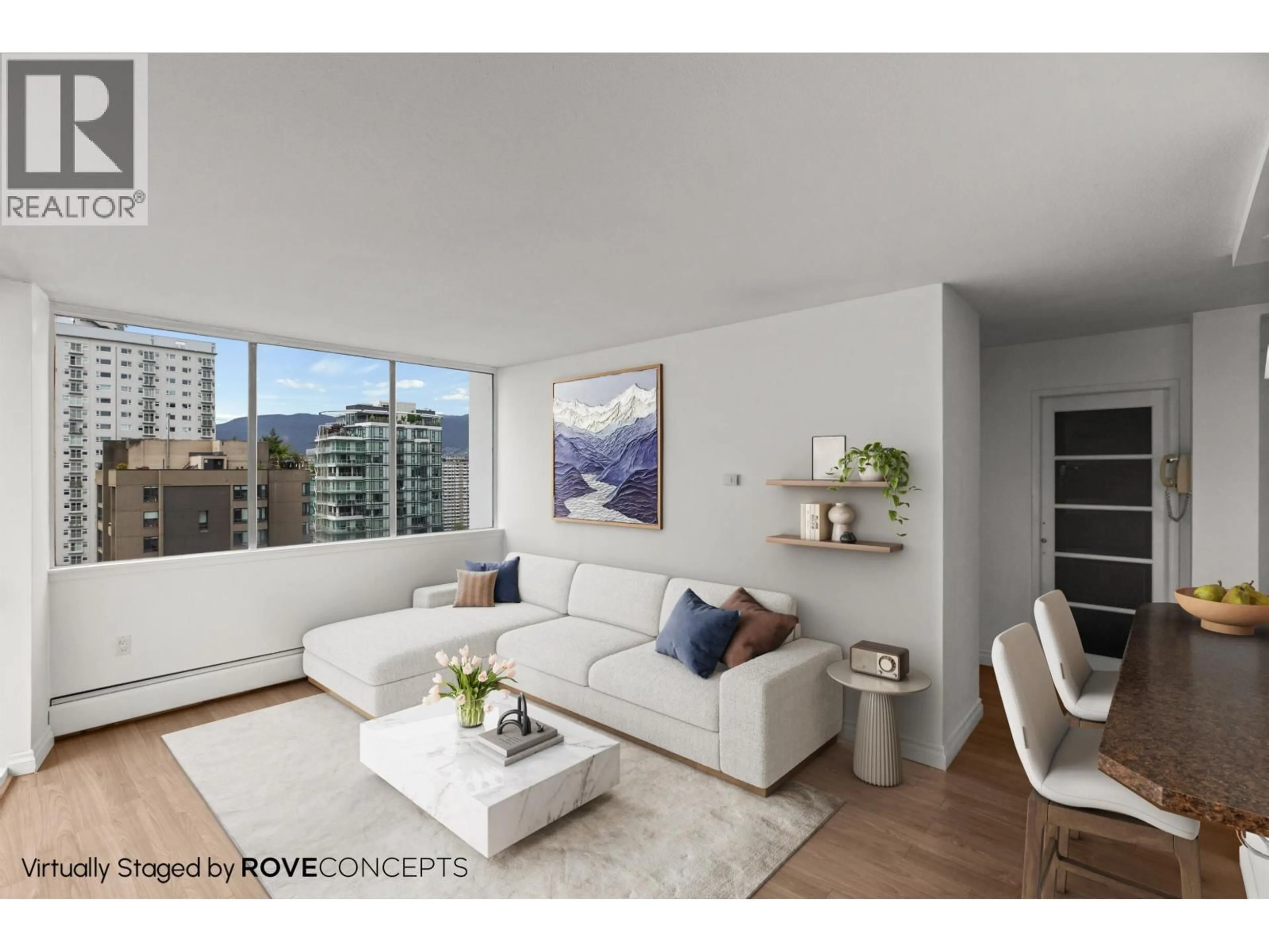 Living room with furniture, wood/laminate floor for 1701 - 1251 CARDERO STREET, Vancouver British Columbia V6G2H9