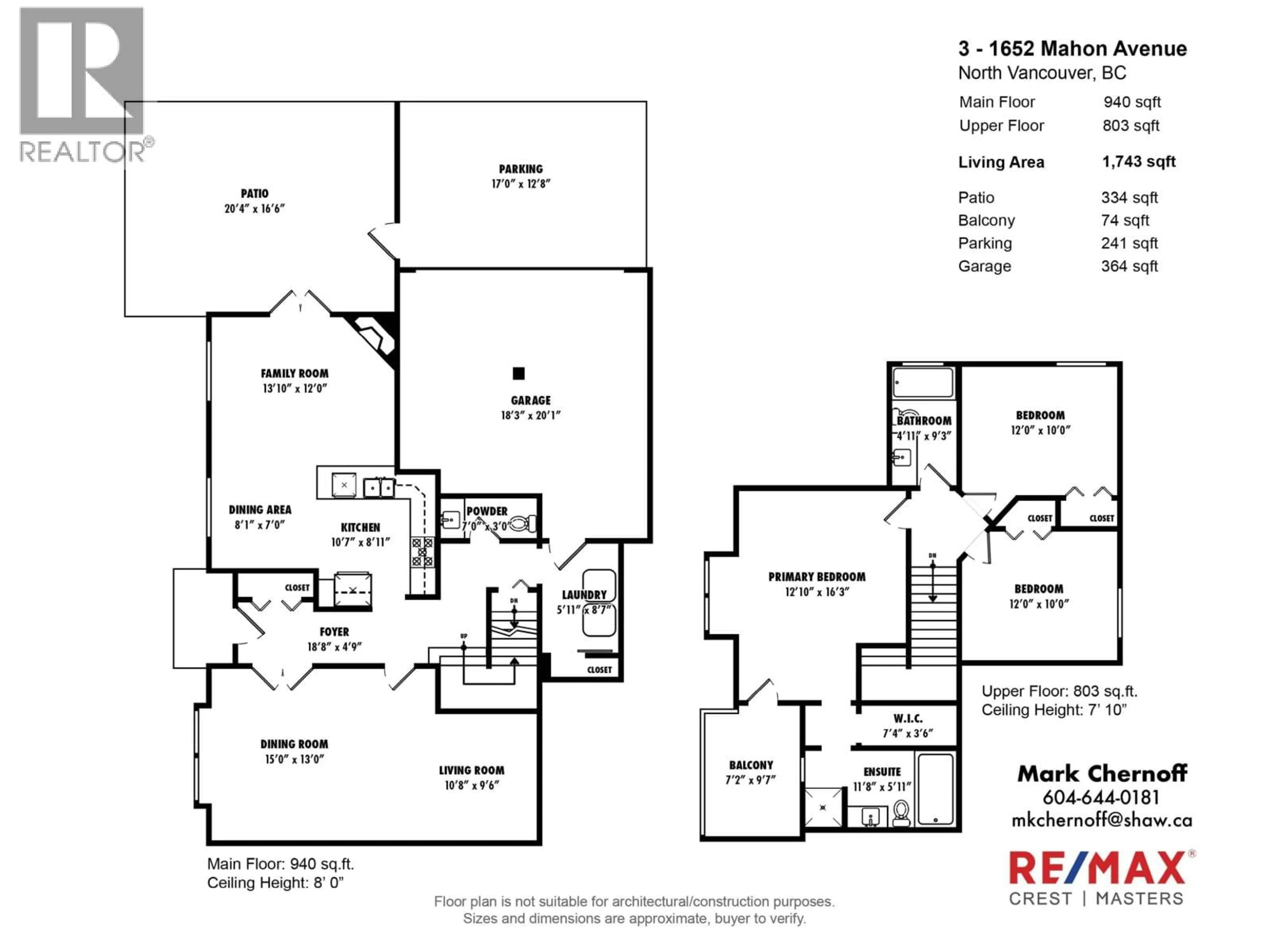 Floor plan for 3 - 1652 MAHON AVENUE, North Vancouver British Columbia V7M2S8