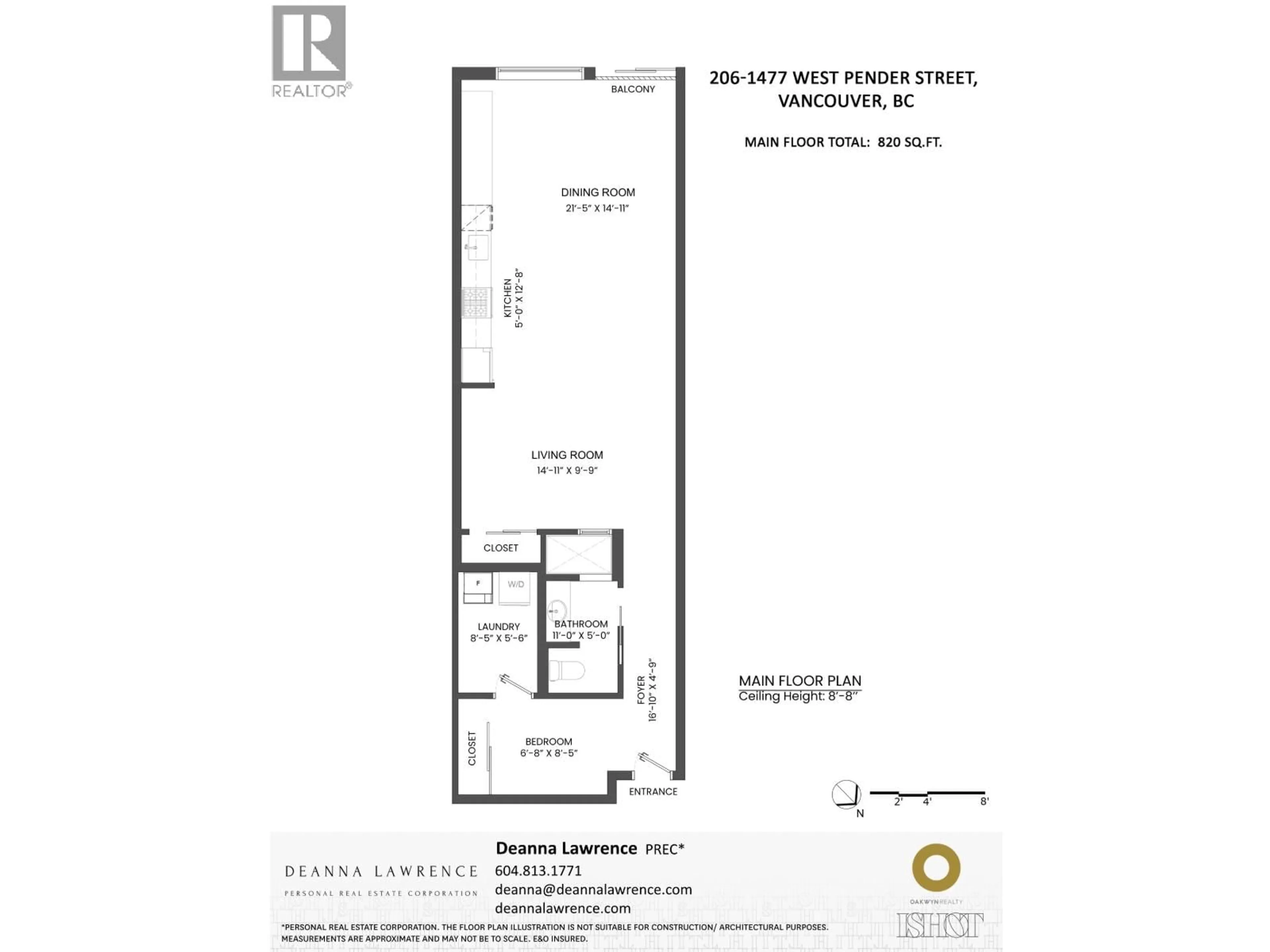Floor plan for 206 - 1477 PENDER STREET, Vancouver British Columbia V6G2S3