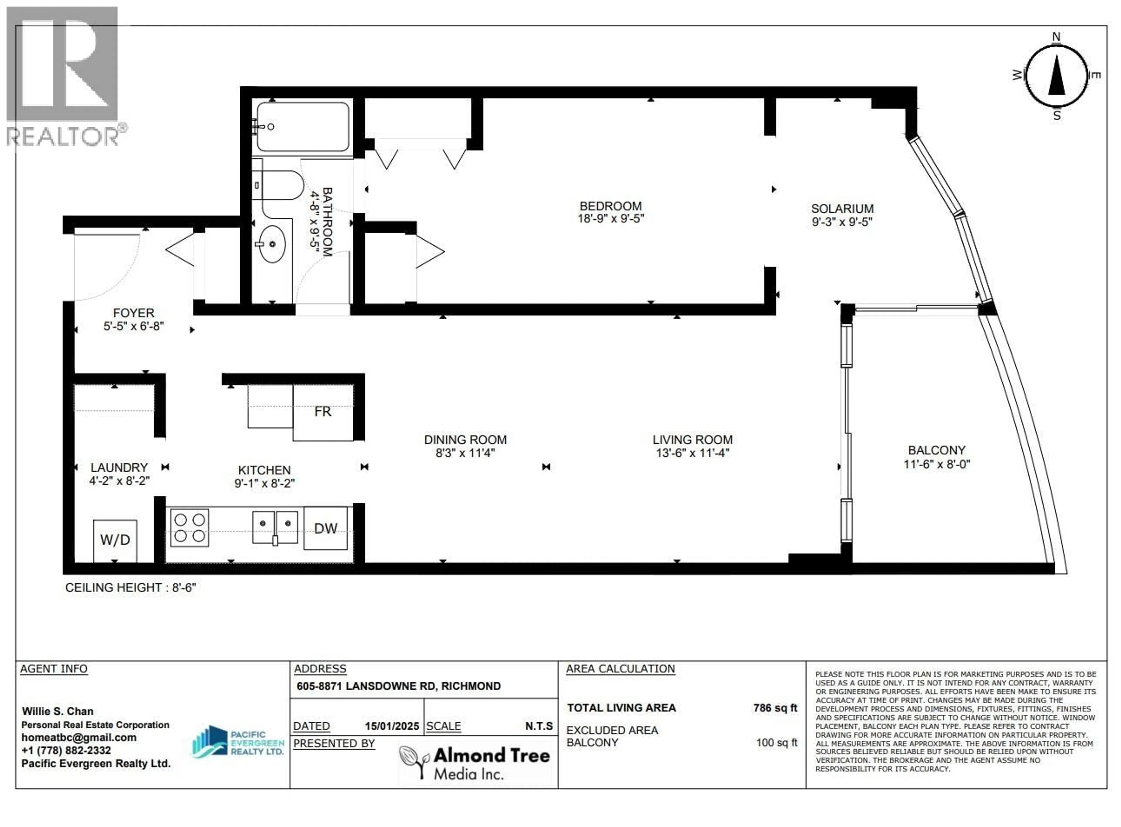 Floor plan for 605 - 8871 LANSDOWNE ROAD, Richmond British Columbia V6X3X8