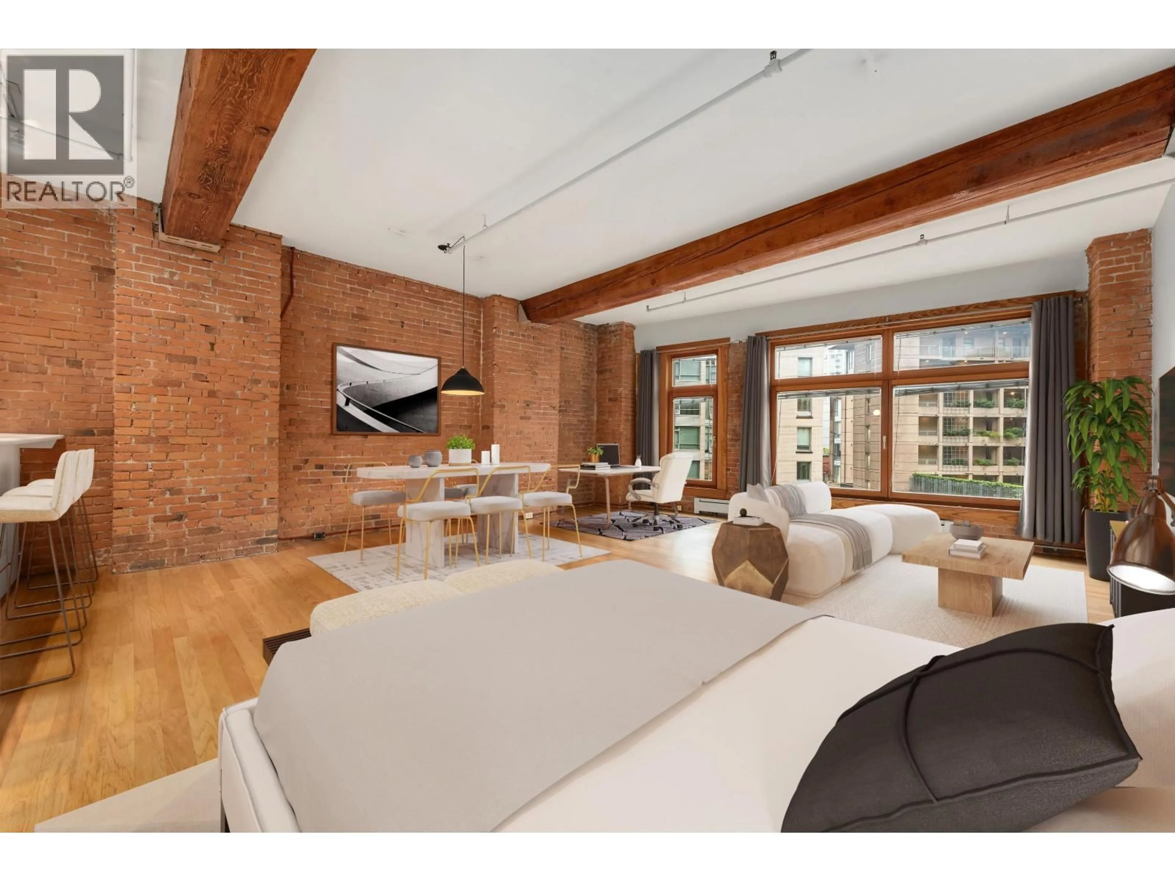 Living room with furniture, wood/laminate floor for 406 - 518 BEATTY STREET, Vancouver British Columbia V6B6G8