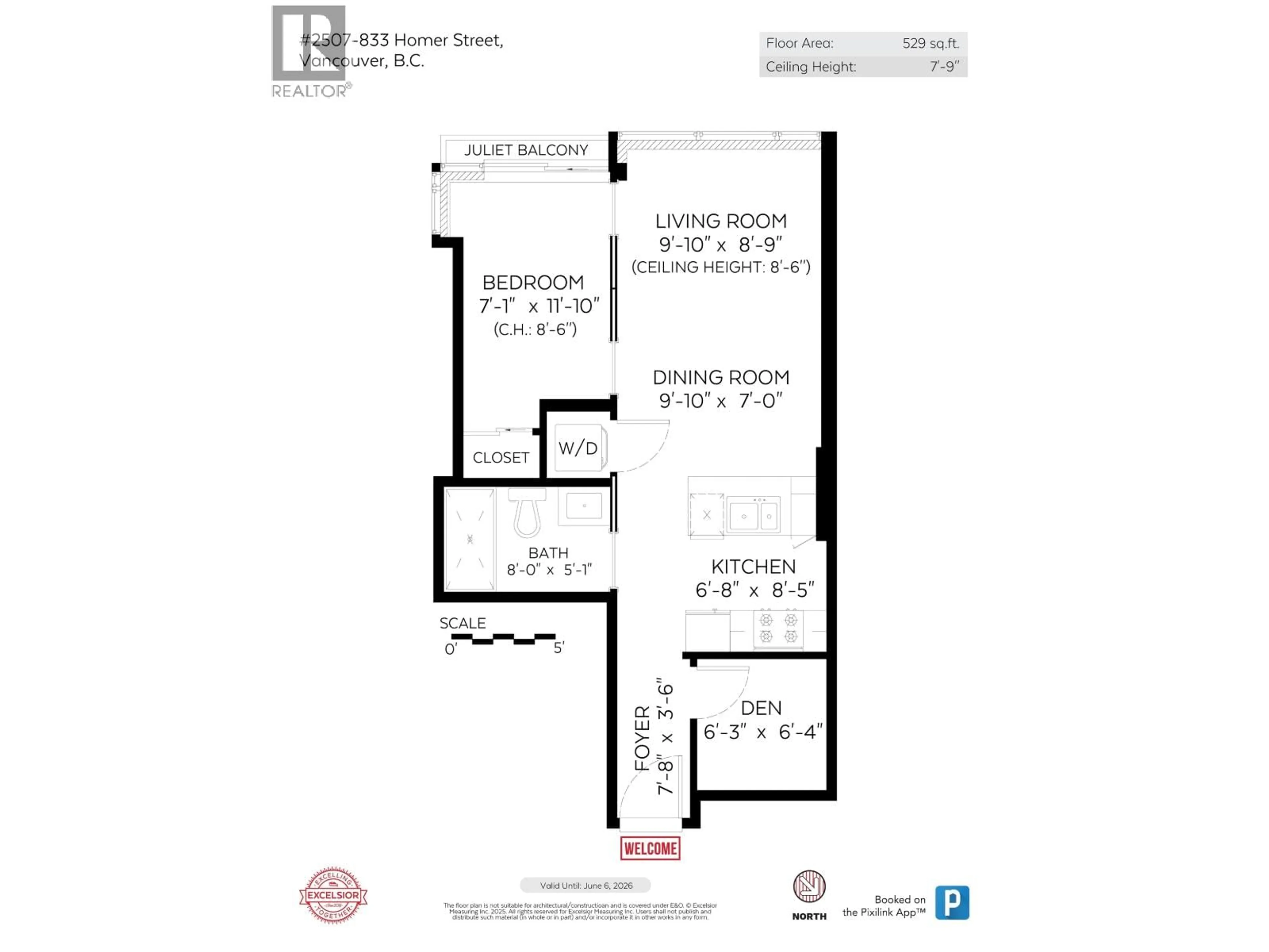 Floor plan for 2507 - 833 HOMER STREET, Vancouver British Columbia V6B0H4