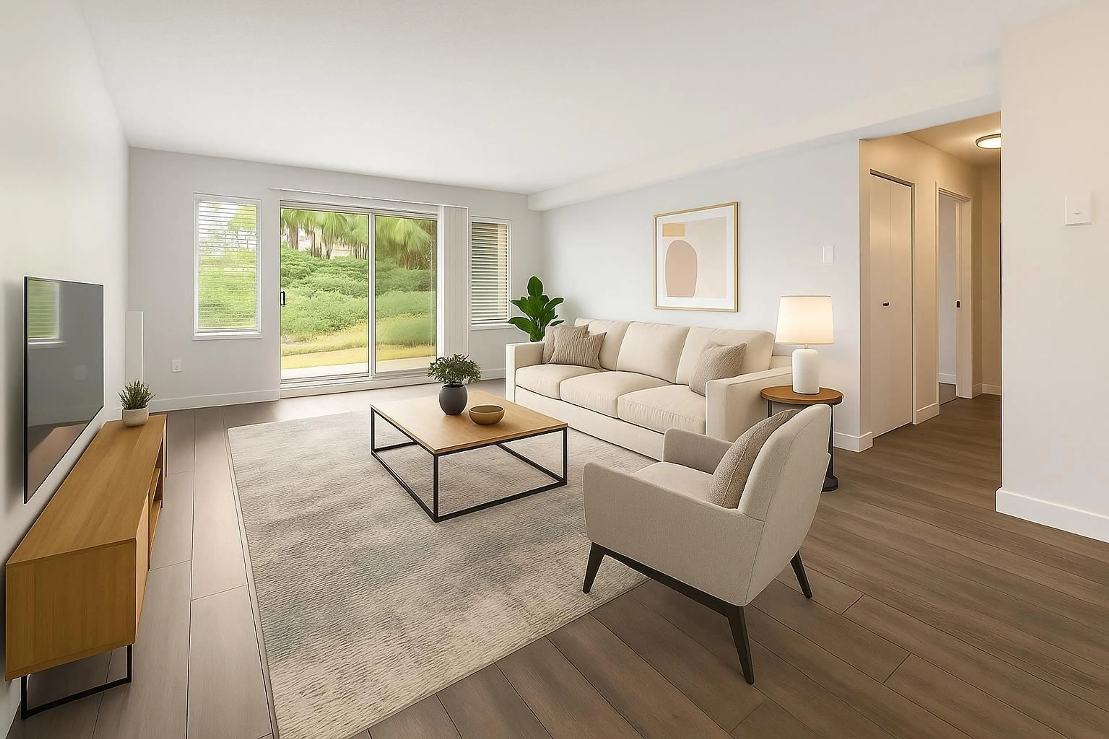 Living room with furniture, wood/laminate floor for 4 - 5664 200, Langley British Columbia V3A1M8