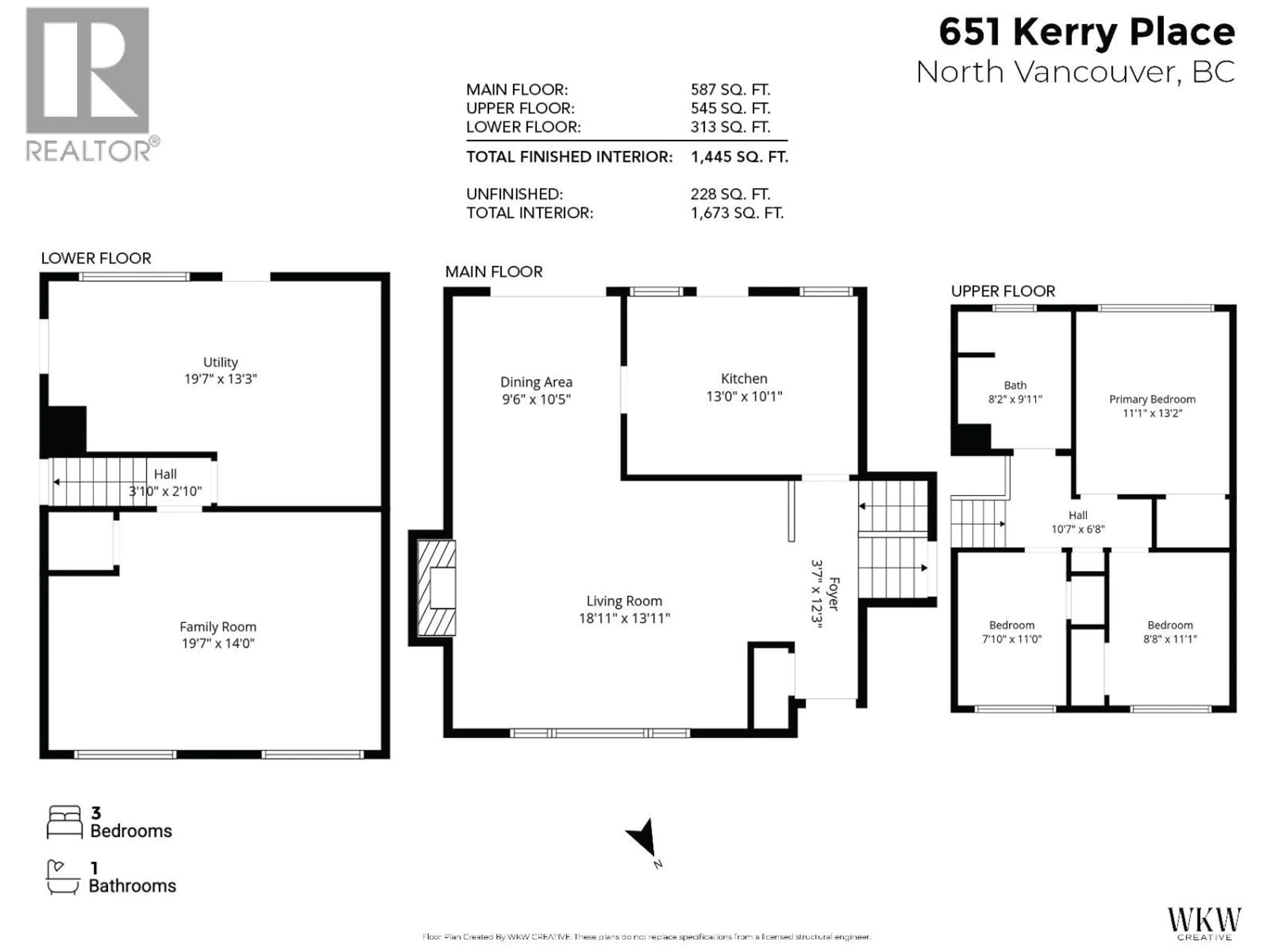 Floor plan for 651 KERRY PLACE, North Vancouver British Columbia V7N2Y6