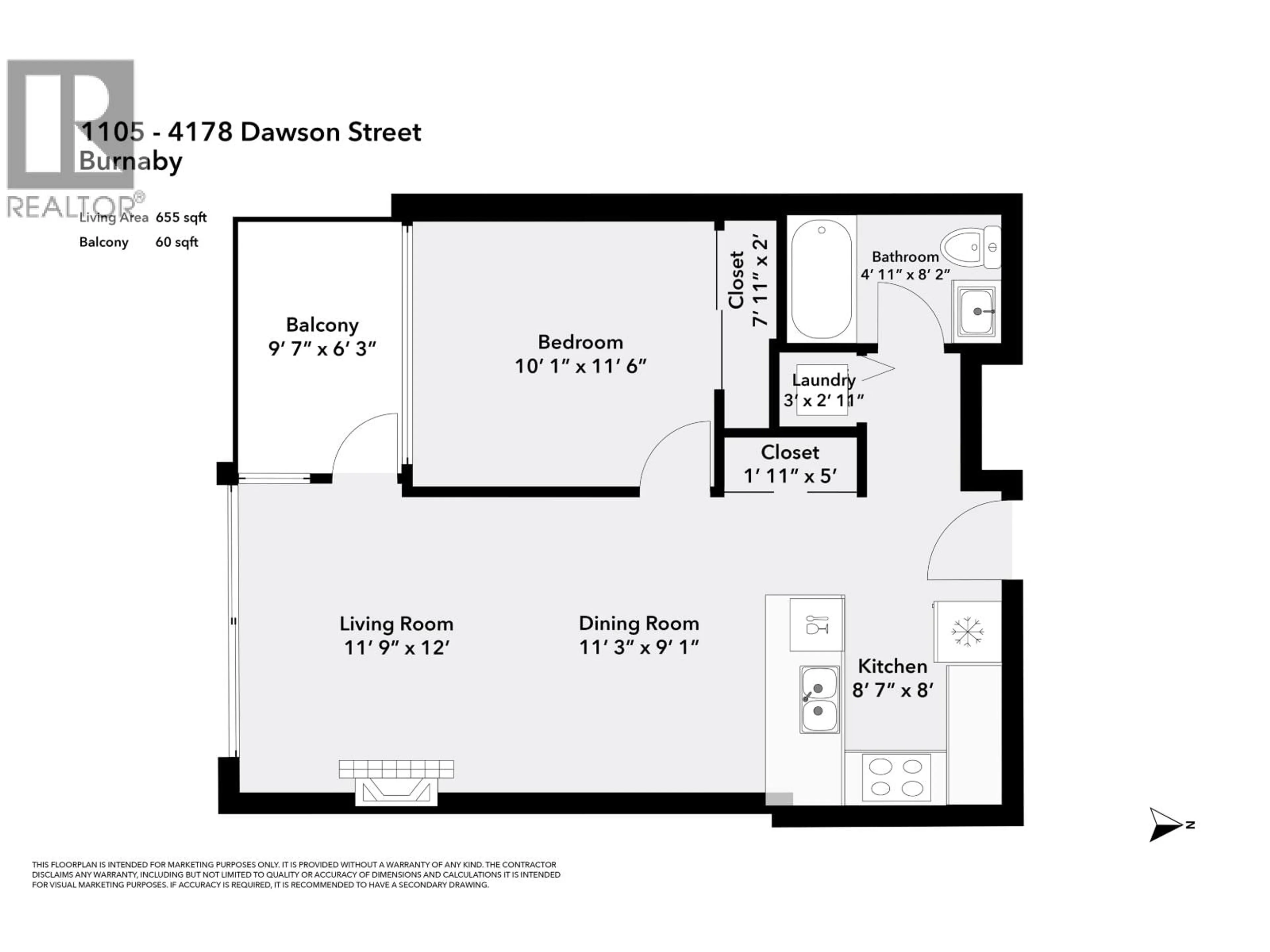 Floor plan for 1105 - 4178 DAWSON STREET, Burnaby British Columbia V5C0A1