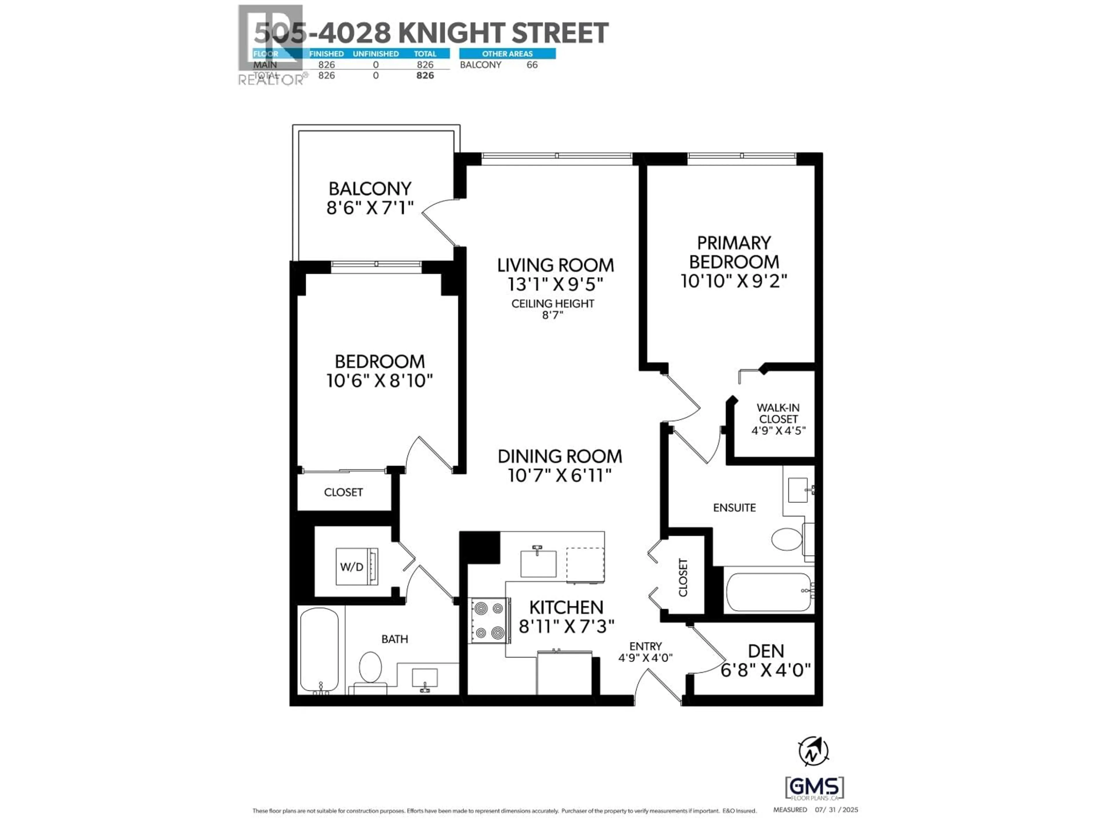 Floor plan for 505 - 4028 KNIGHT STREET, Vancouver British Columbia V5N5Y8