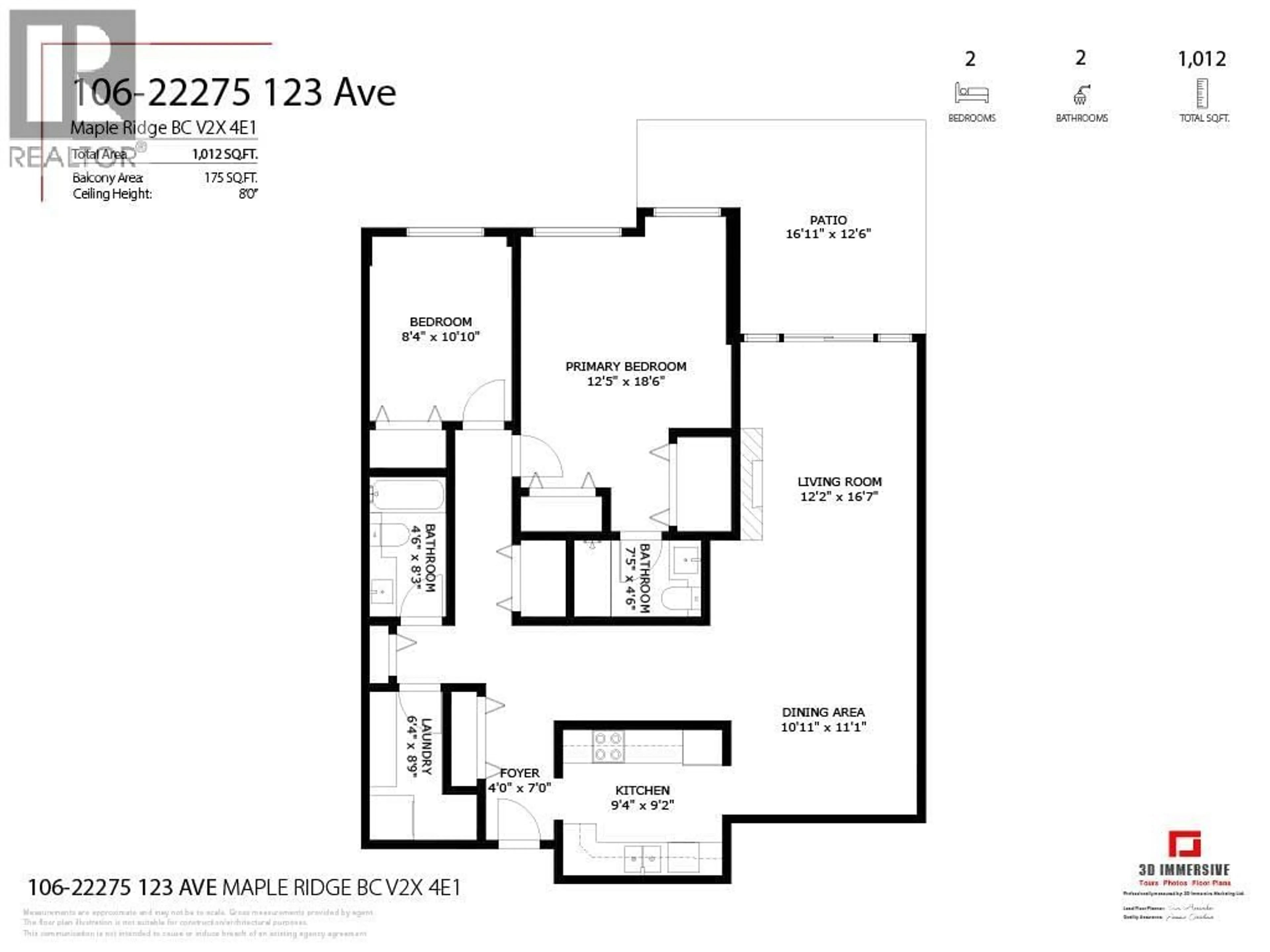 Floor plan for 106 - 22275 123 AVENUE, Maple Ridge British Columbia V2X4E1