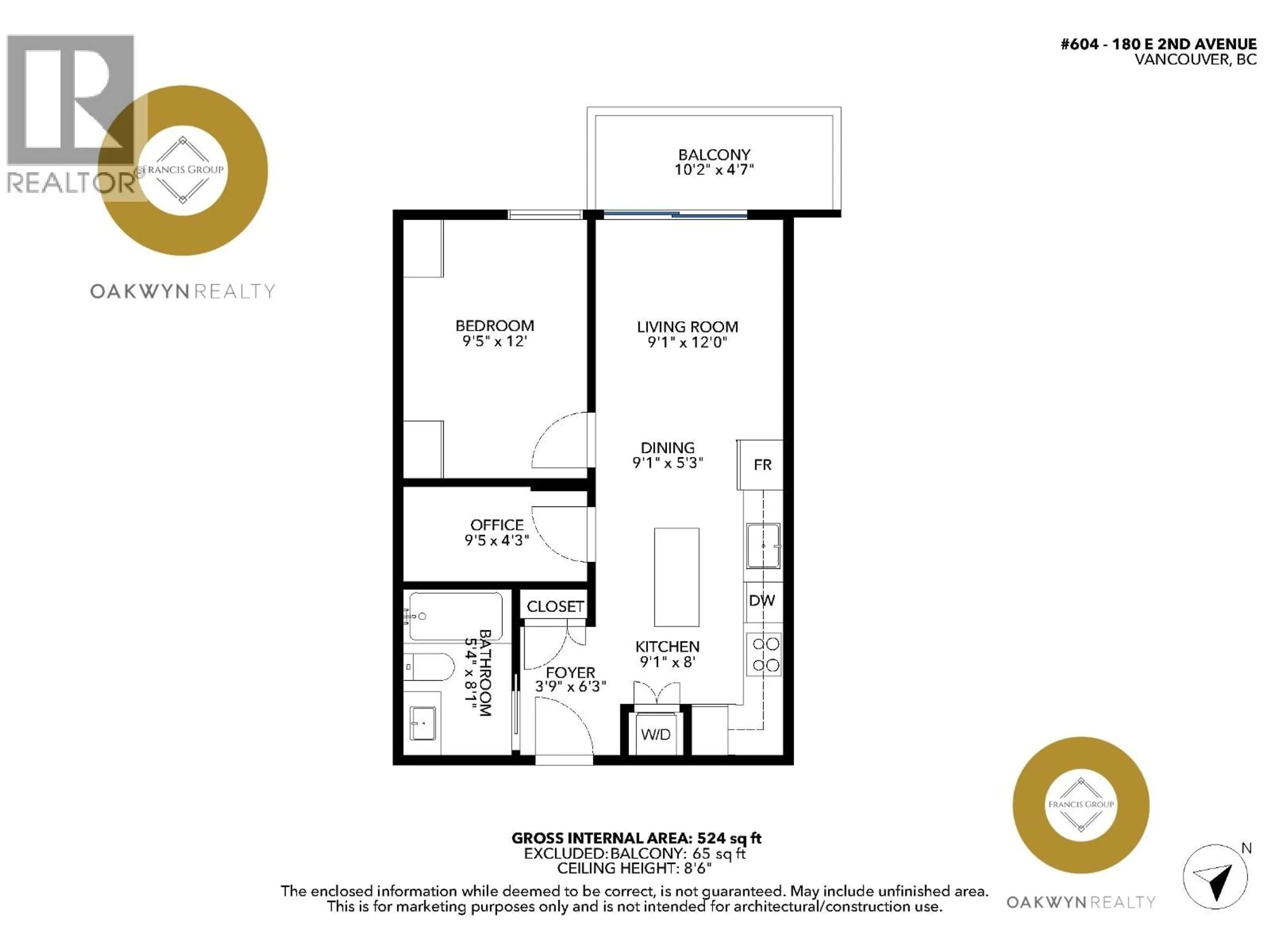 Floor plan for 604 - 180 2ND AVENUE, Vancouver British Columbia V5T0K4