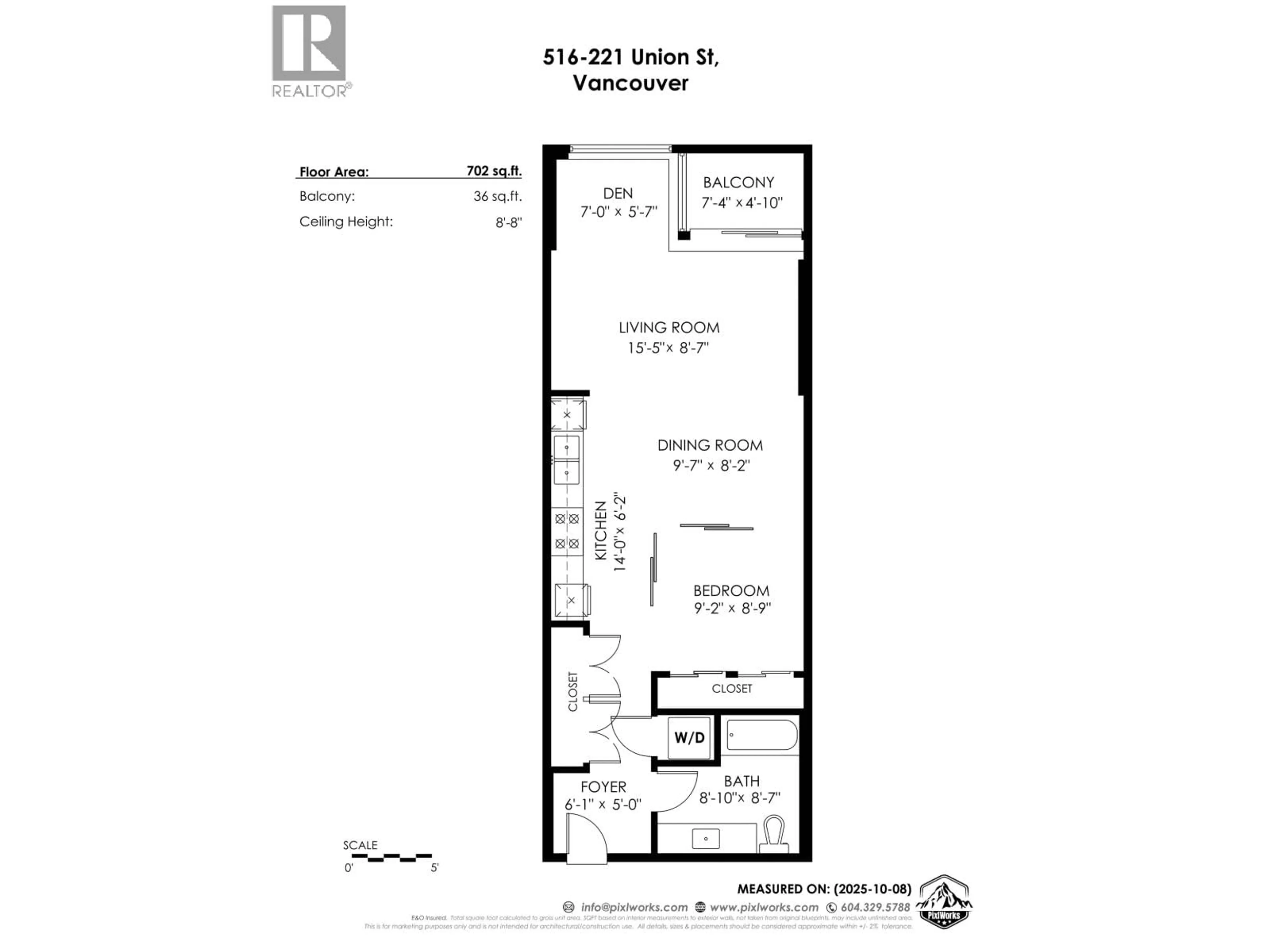 Floor plan for 516 - 221 UNION STREET, Vancouver British Columbia V6A0B4