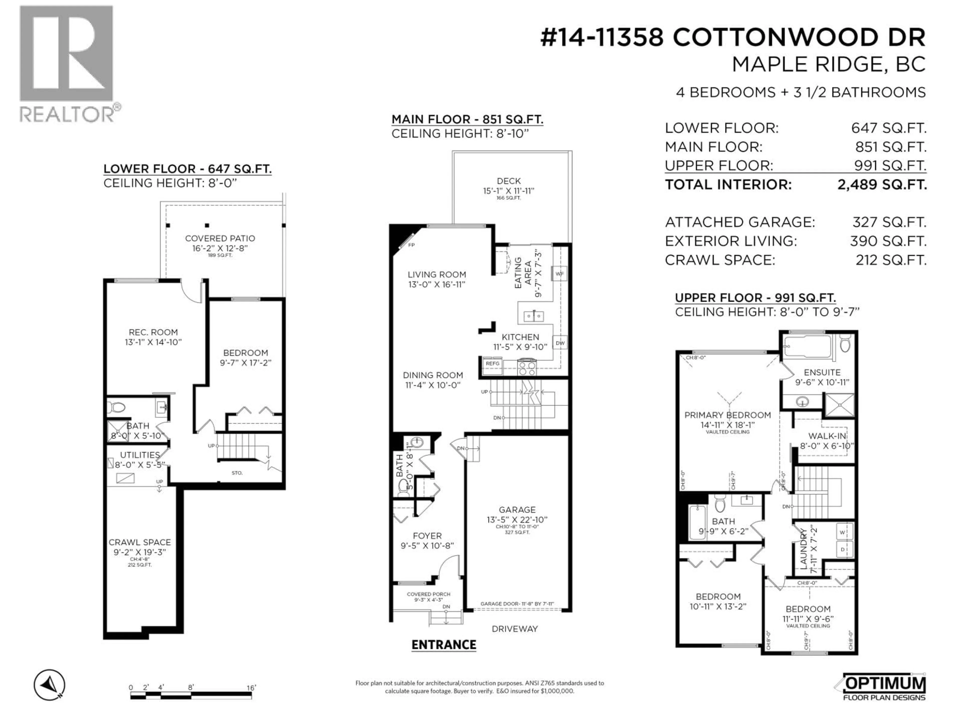 Floor plan for 14 - 11358 COTTONWOOD DRIVE, Maple Ridge British Columbia V2X5V5