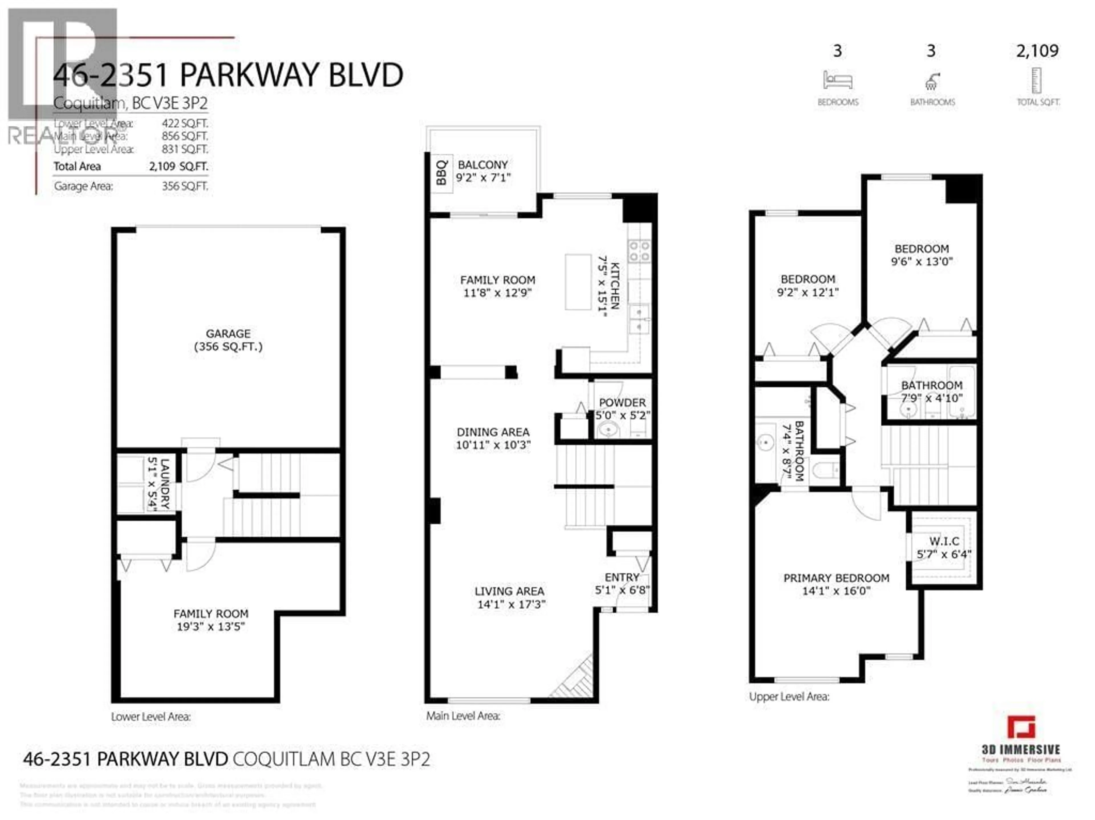 Floor plan for 46 - 2351 PARKWAY BOULEVARD, Coquitlam British Columbia V3E3P2