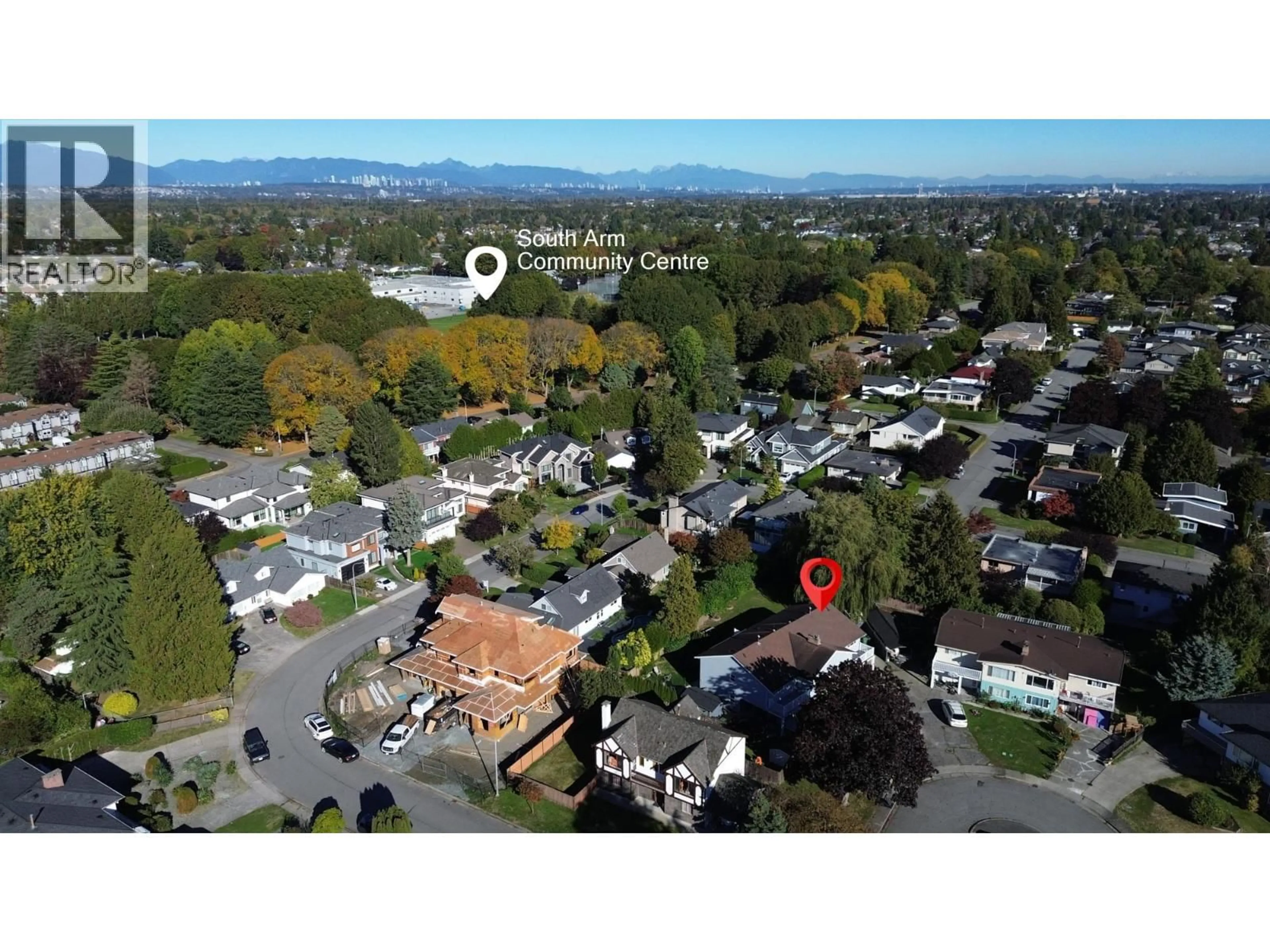 A pic from outside/outdoor area/front of a property/back of a property/a pic from drone, mountain view for 8800 ROSEDENE COURT, Richmond British Columbia V7A2P9