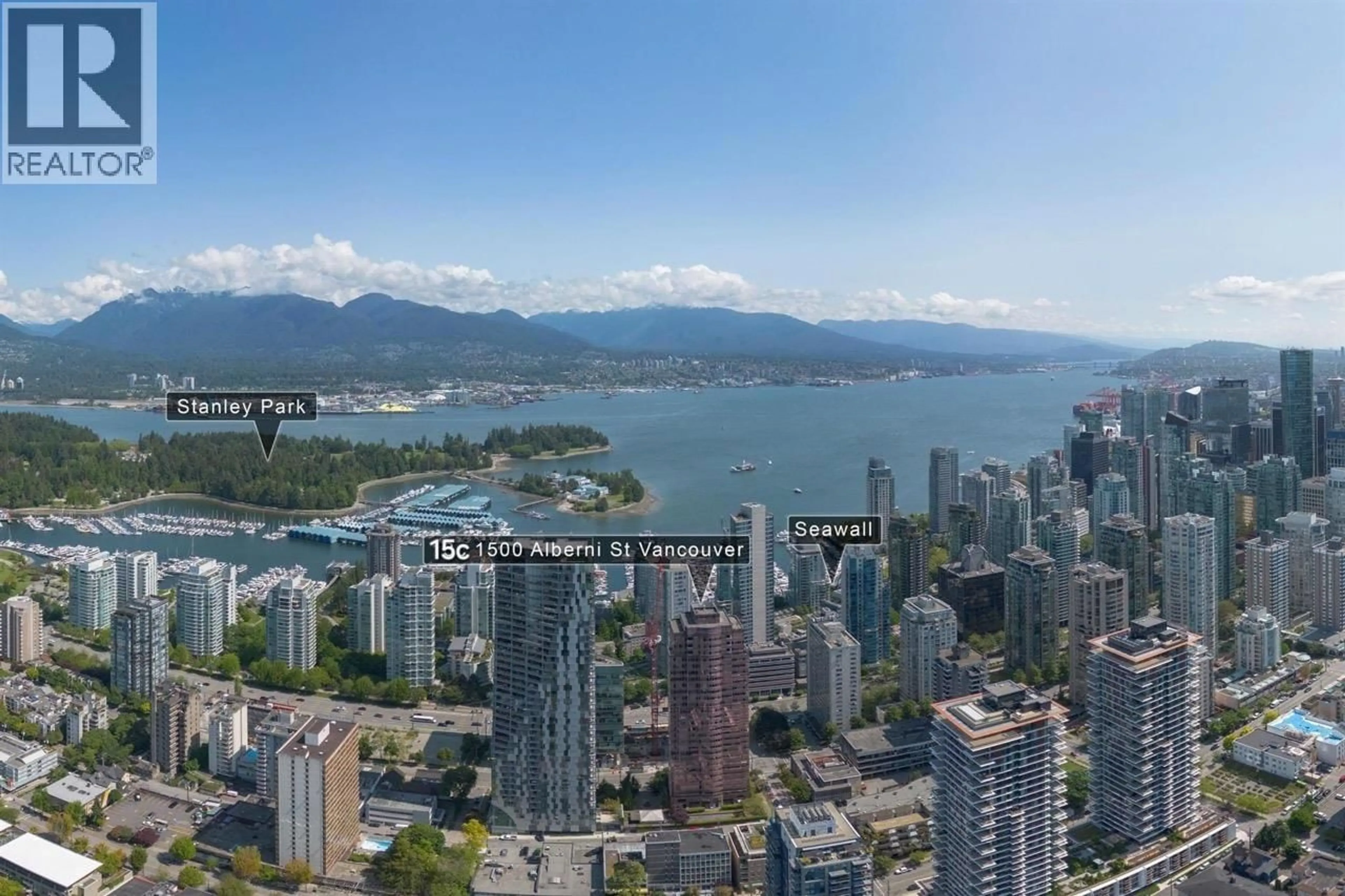 A pic from outside/outdoor area/front of a property/back of a property/a pic from drone, water/lake/river/ocean view for 15C - 1500 ALBERNI STREET, Vancouver British Columbia V6G3C9