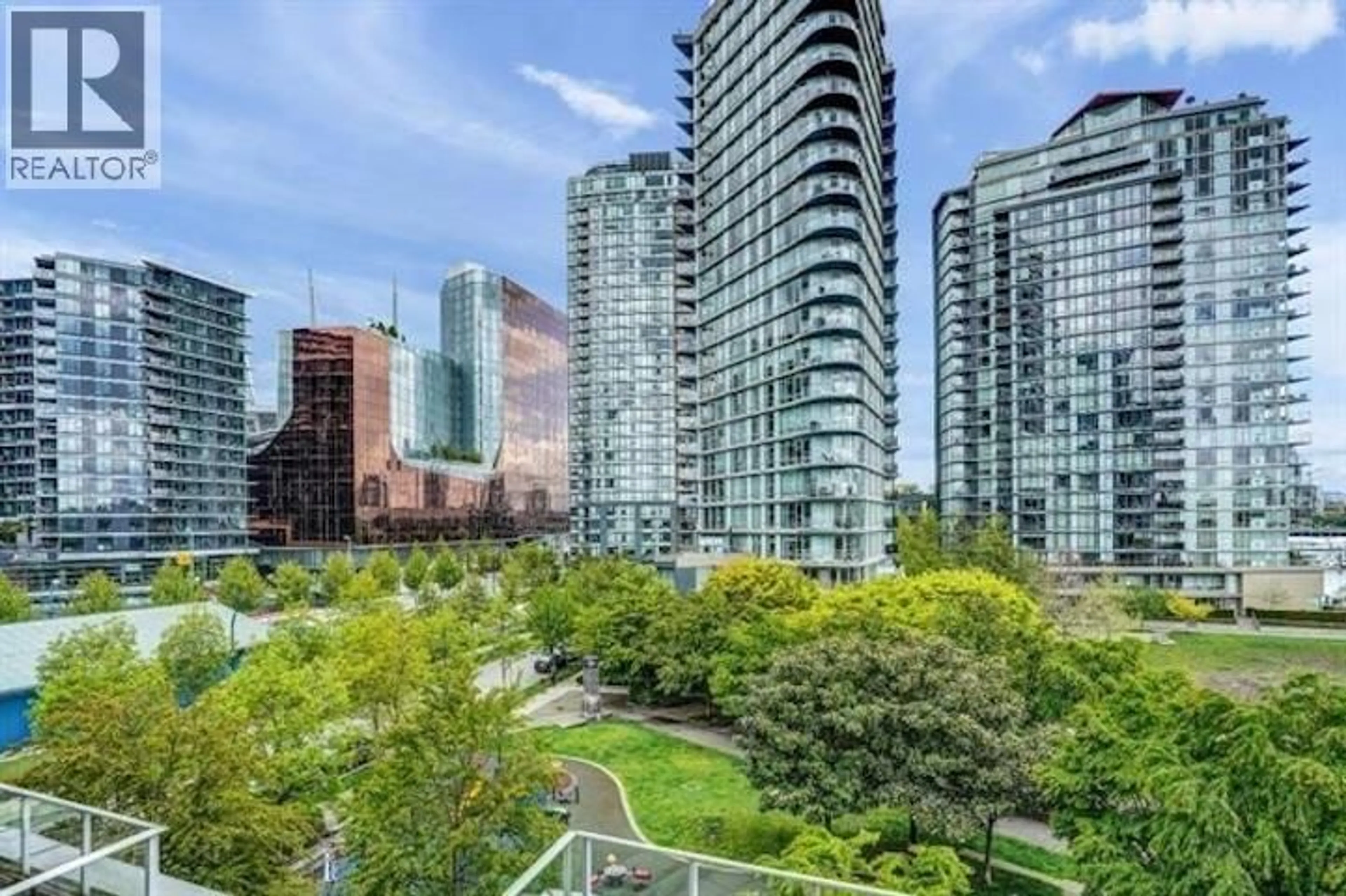 Patio, city buildings view from balcony for 1106 - 980 COOPERAGE WAY, Vancouver British Columbia V6B0C3