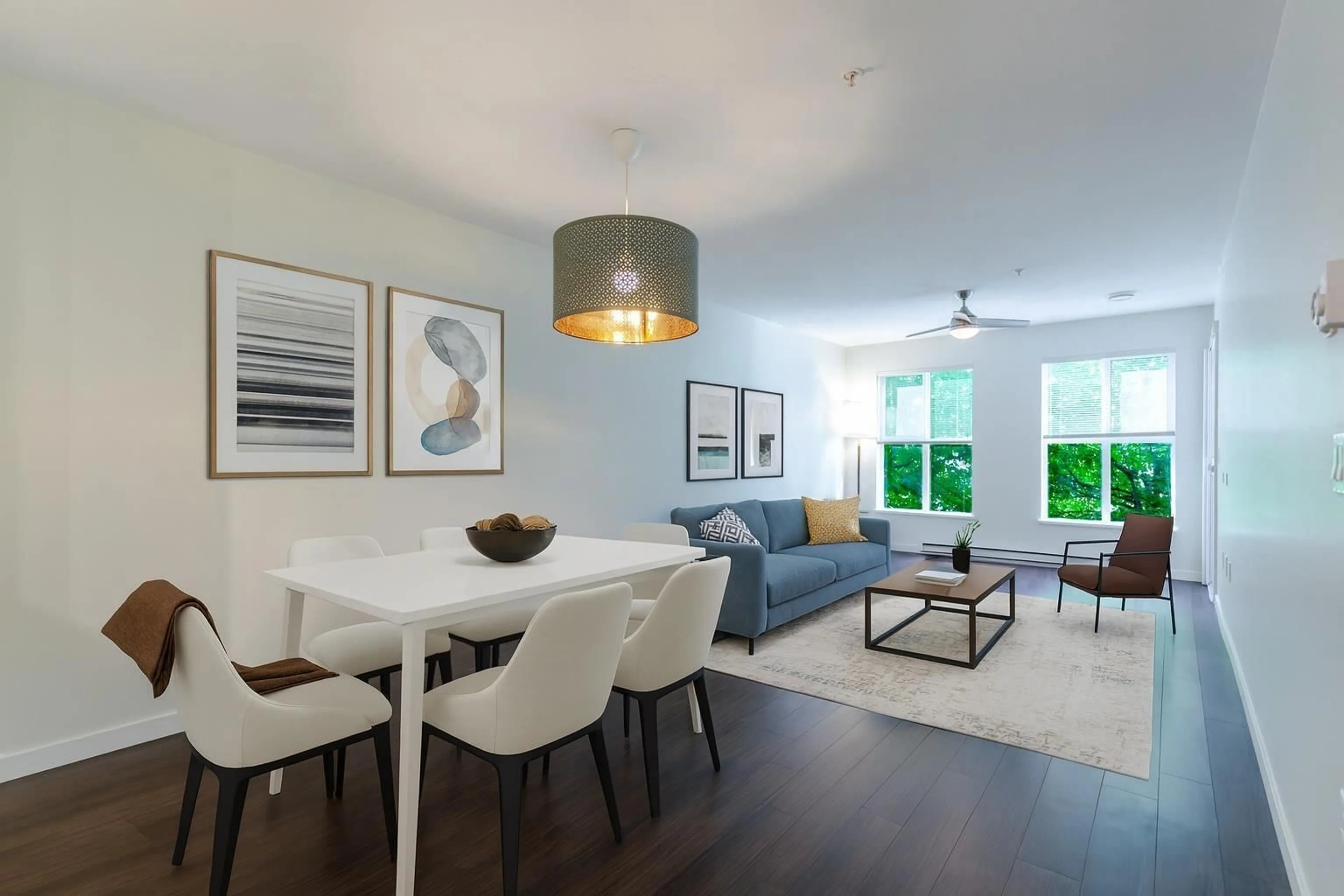 Living room with furniture, wood/laminate floor for 217 - 3323 151, Surrey British Columbia V3Z0L3