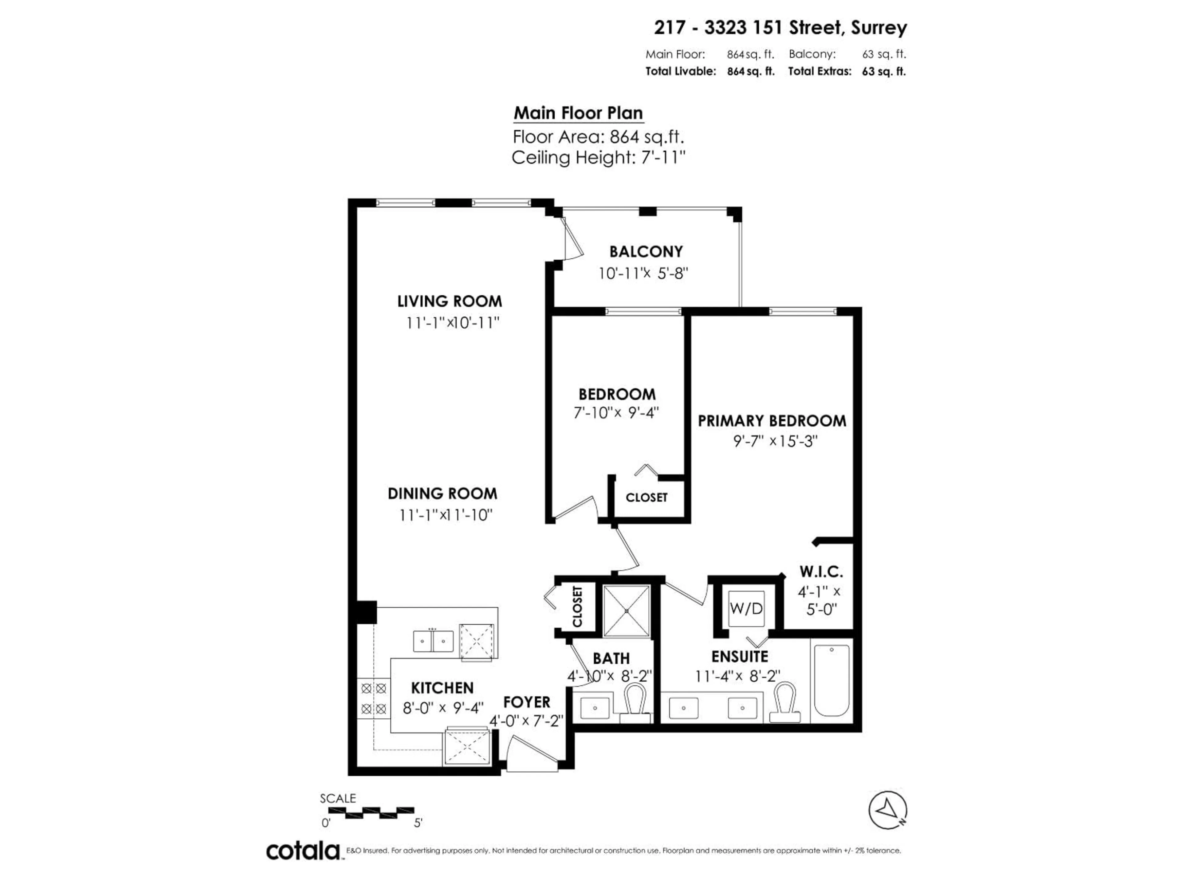 Floor plan for 217 - 3323 151, Surrey British Columbia V3Z0L3