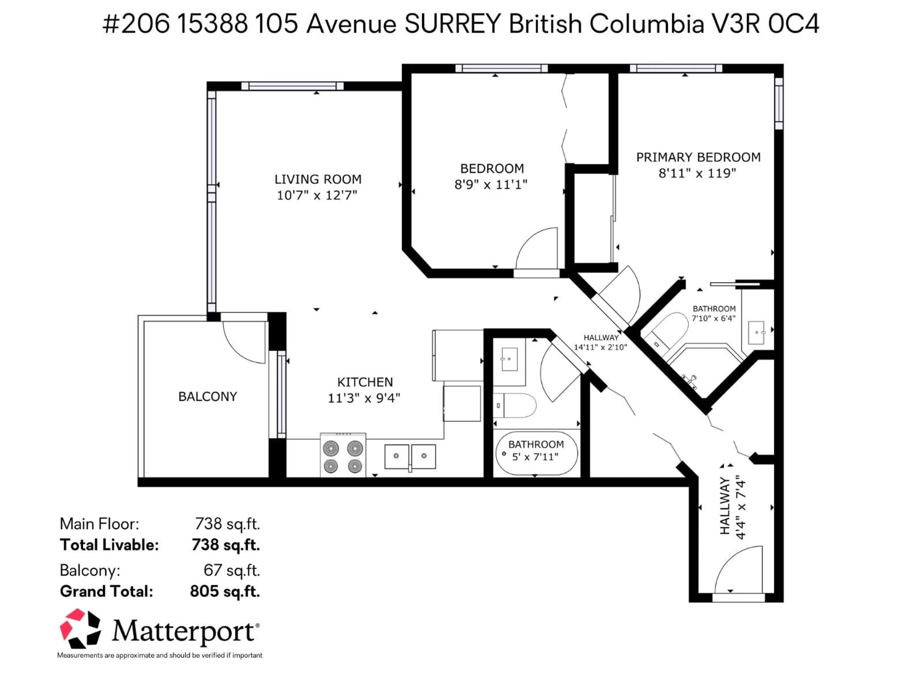 Floor plan for 206 - 15388 105, Surrey British Columbia V3R0C4
