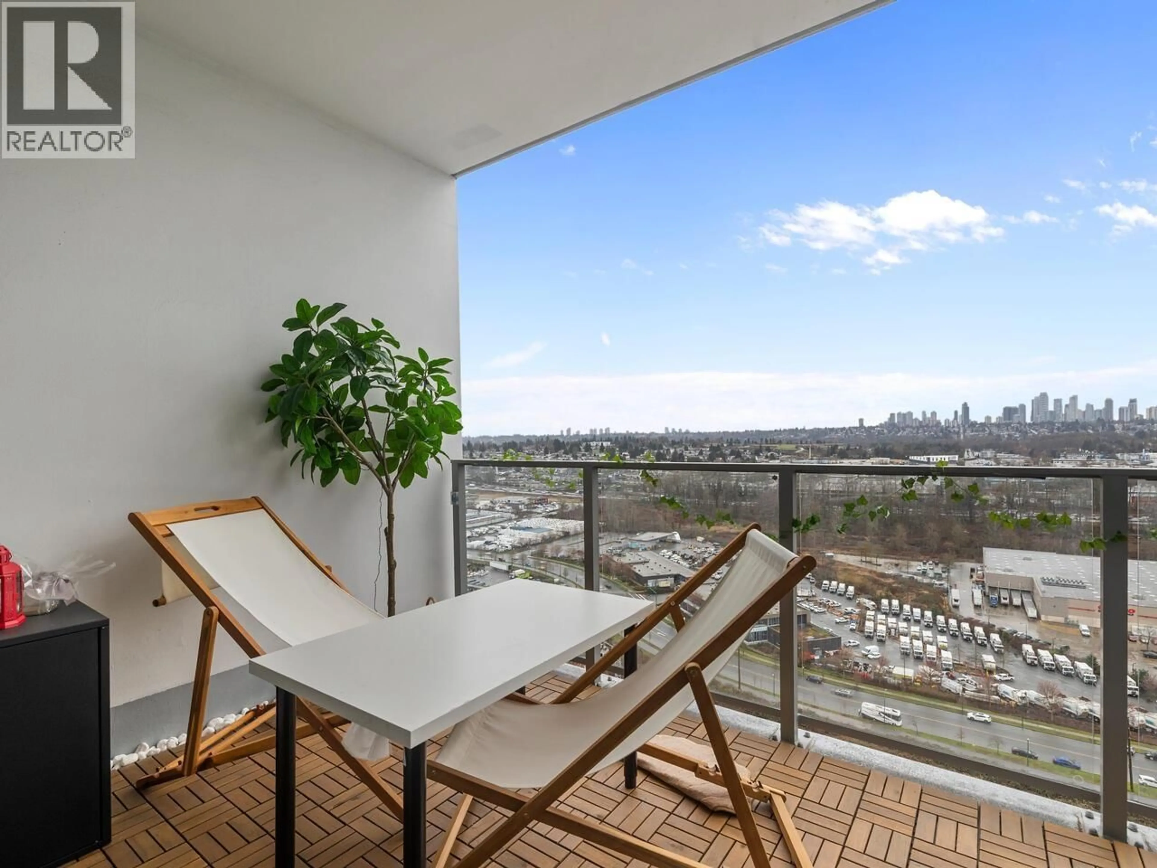 Balcony in the apartment, city buildings view from balcony for 2409 - 2351 BETA AVENUE, Burnaby British Columbia V5C0M2