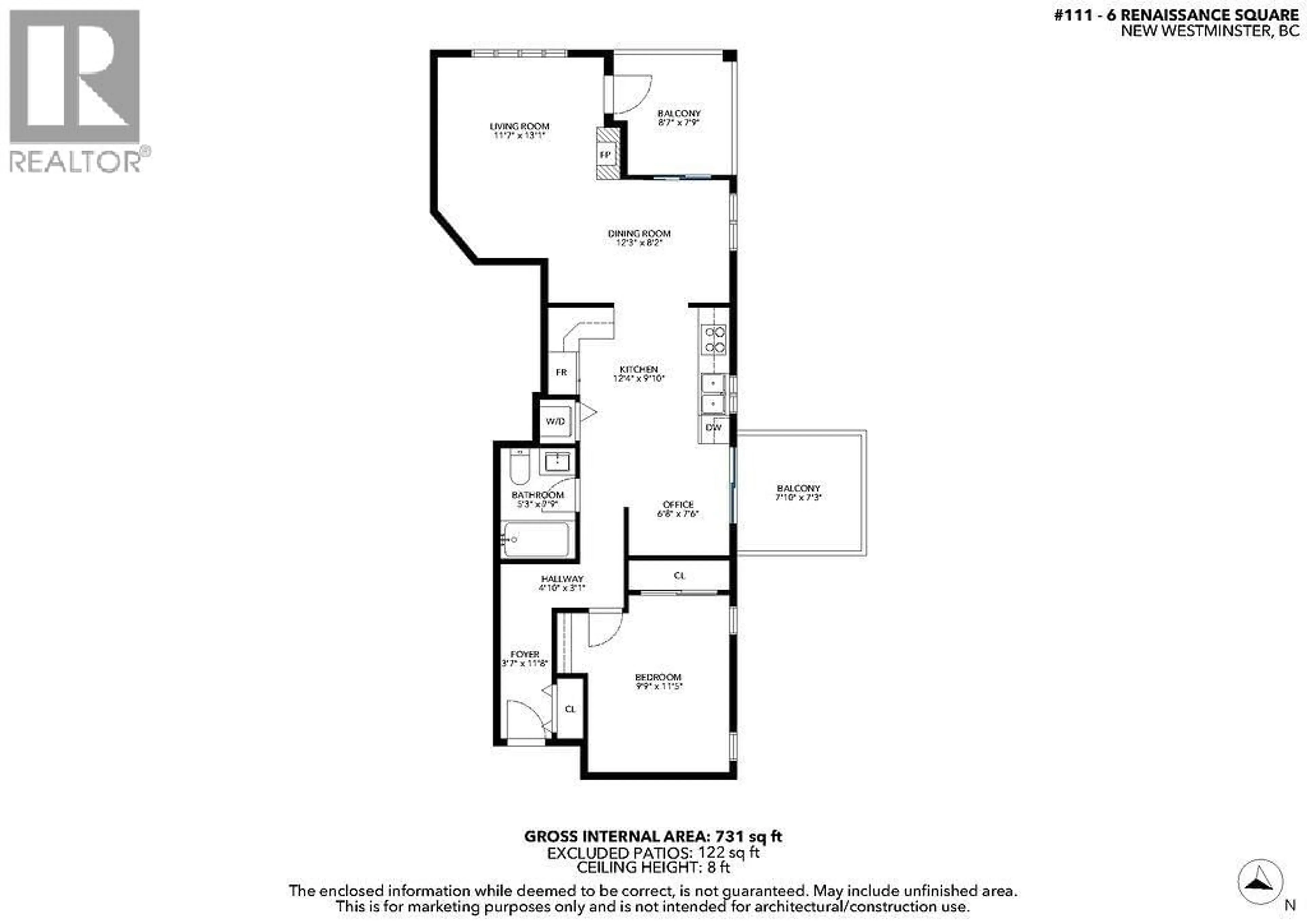 Floor plan for 111 - 6 RENAISSANCE SQUARE, New Westminster British Columbia V3M6N8