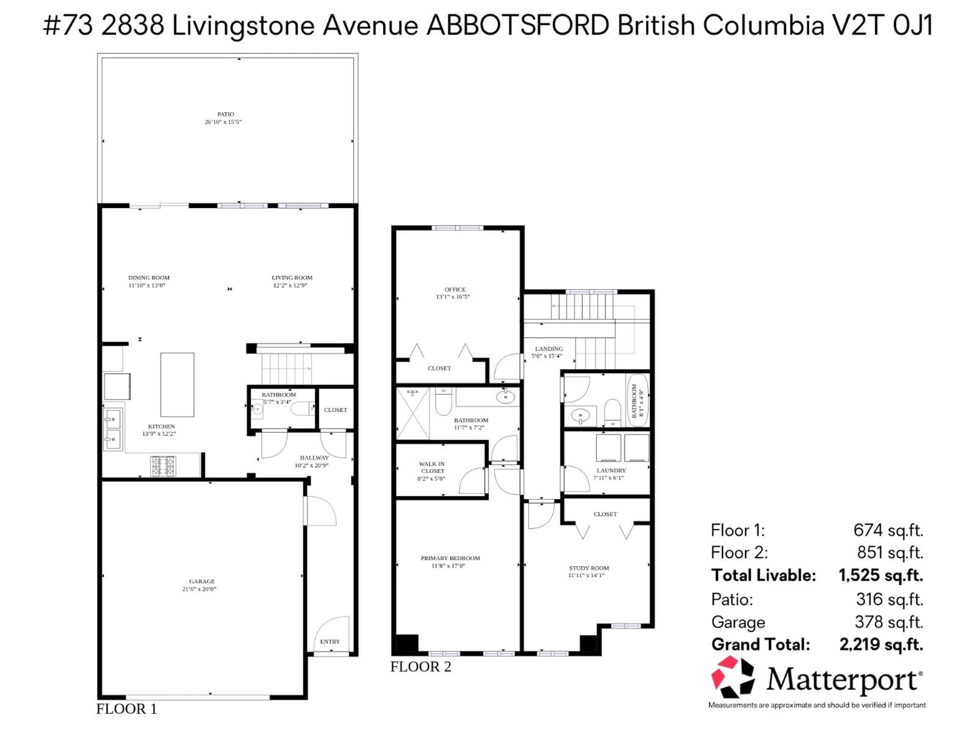 Floor plan for 73 - 2838 LIVINGSTONE, Abbotsford British Columbia V2T0J1