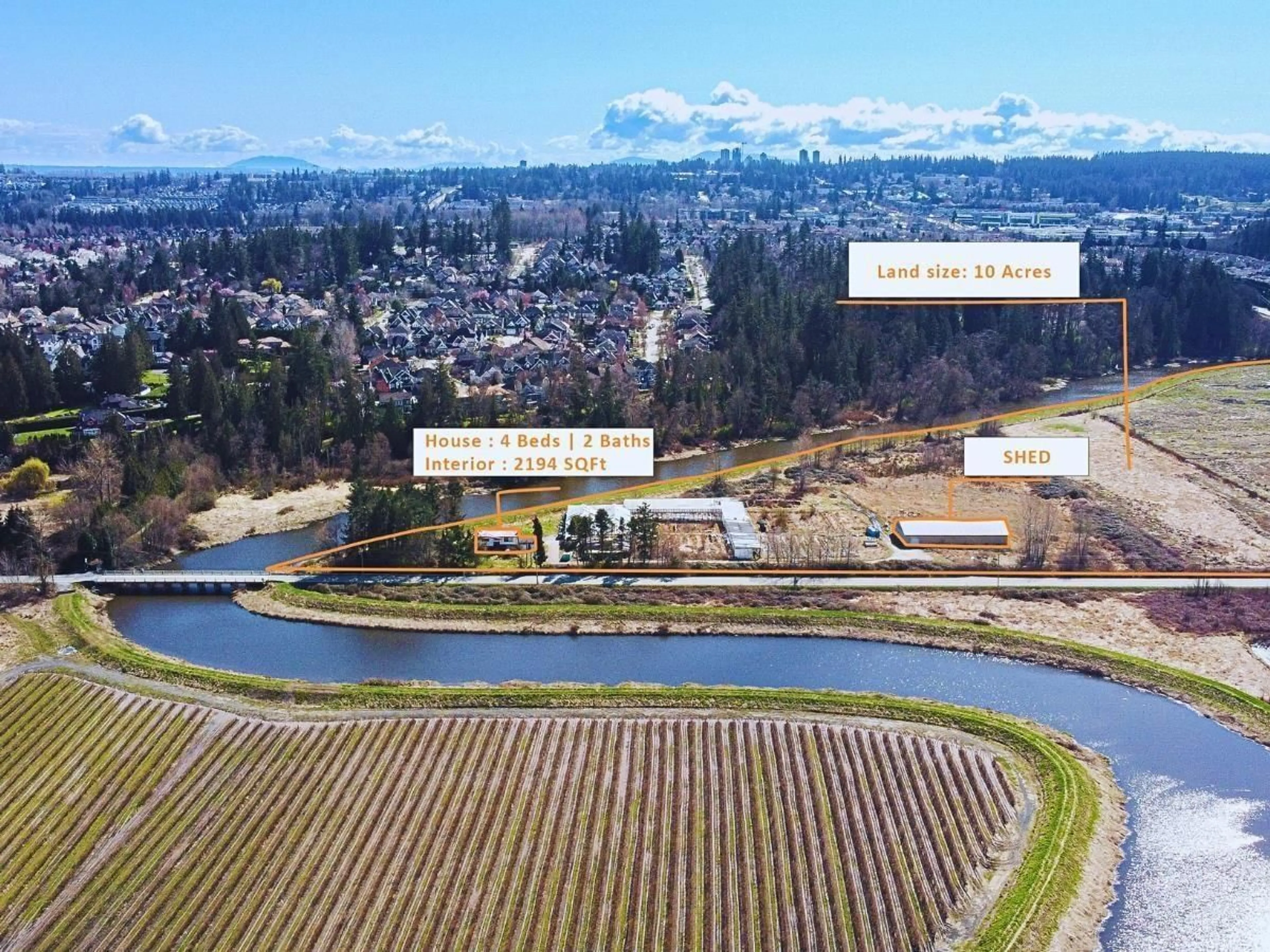 A pic from outside/outdoor area/front of a property/back of a property/a pic from drone, water/lake/river/ocean view for 15442 40, Surrey British Columbia V3Z1E6