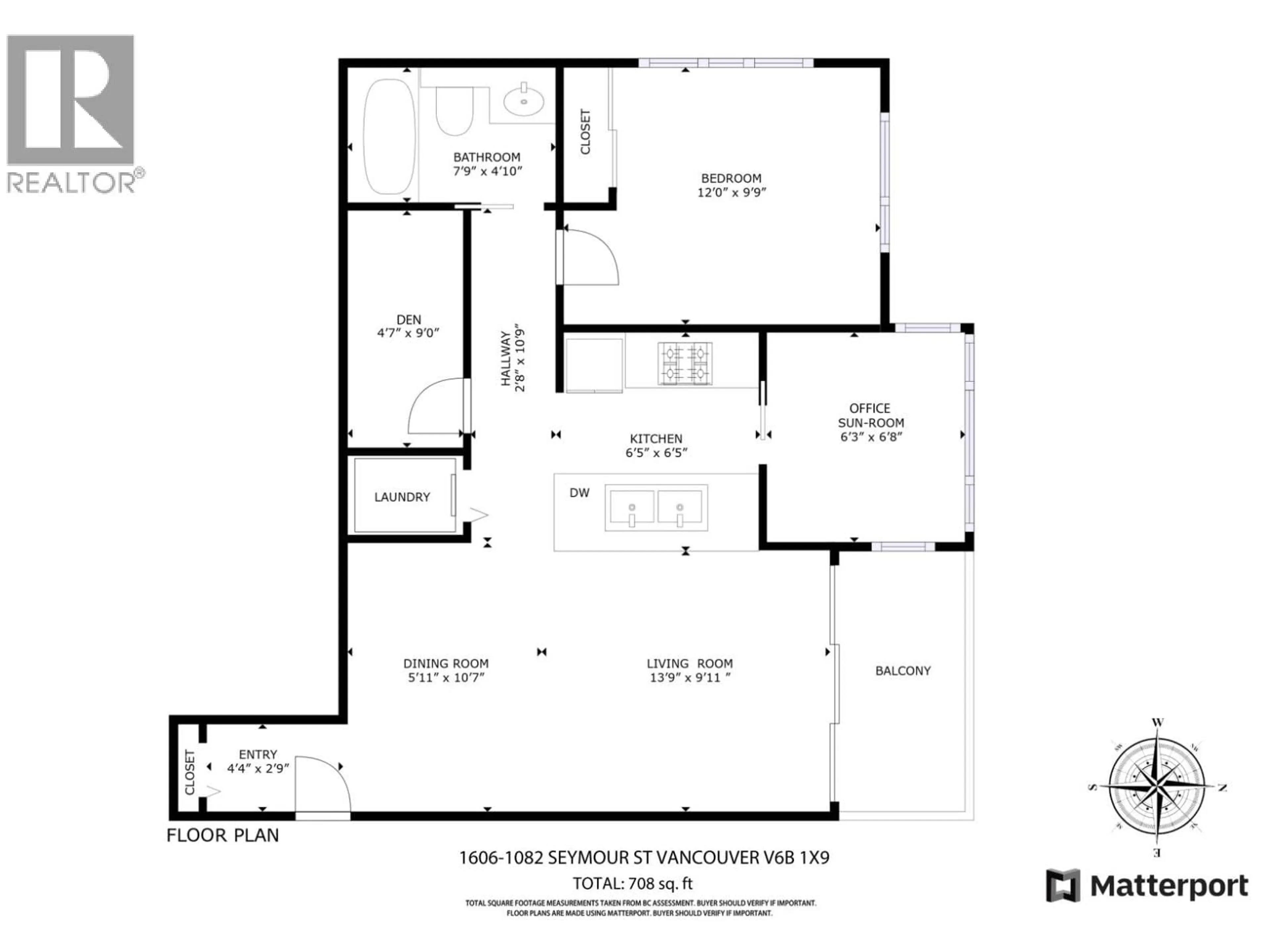 Floor plan for 1606 - 1082 SEYMOUR STREET, Vancouver British Columbia V6B1X9