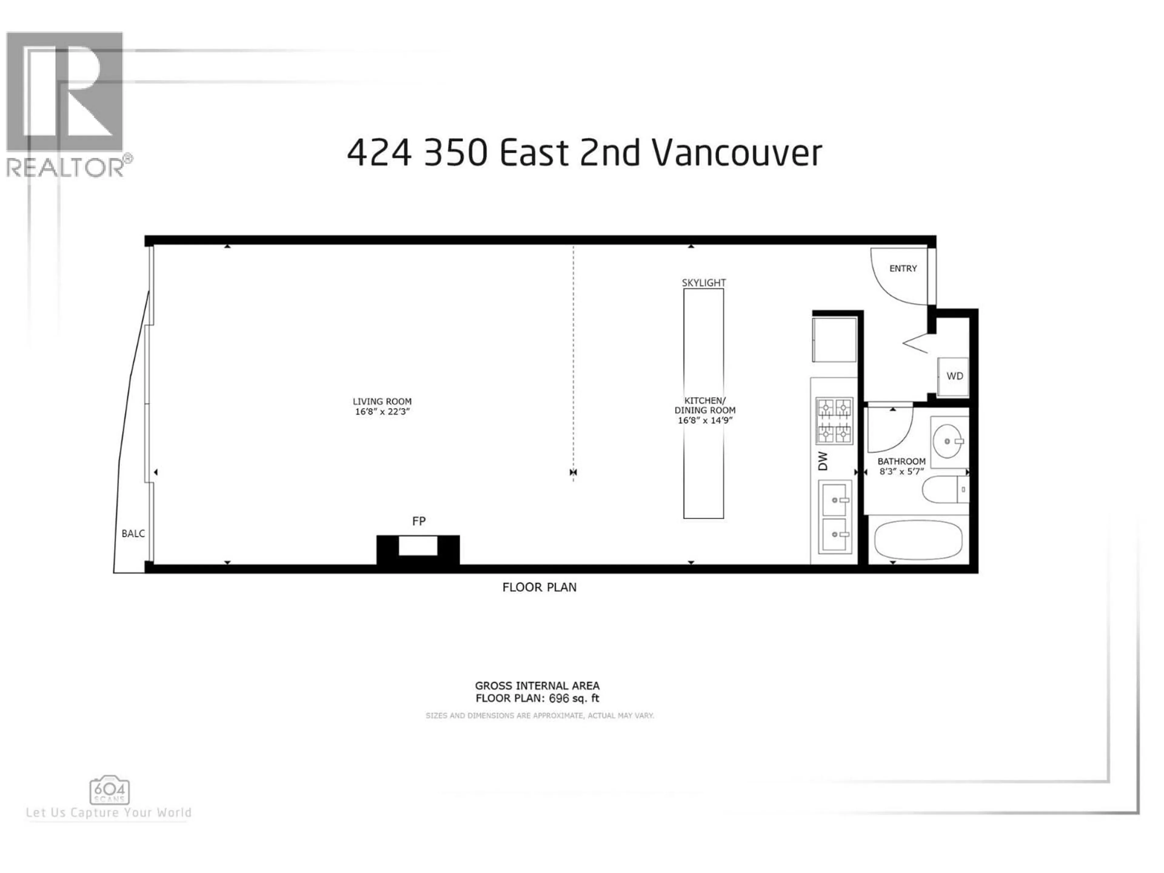 Floor plan for 424 - 350 2ND AVENUE, Vancouver British Columbia V5T4R8