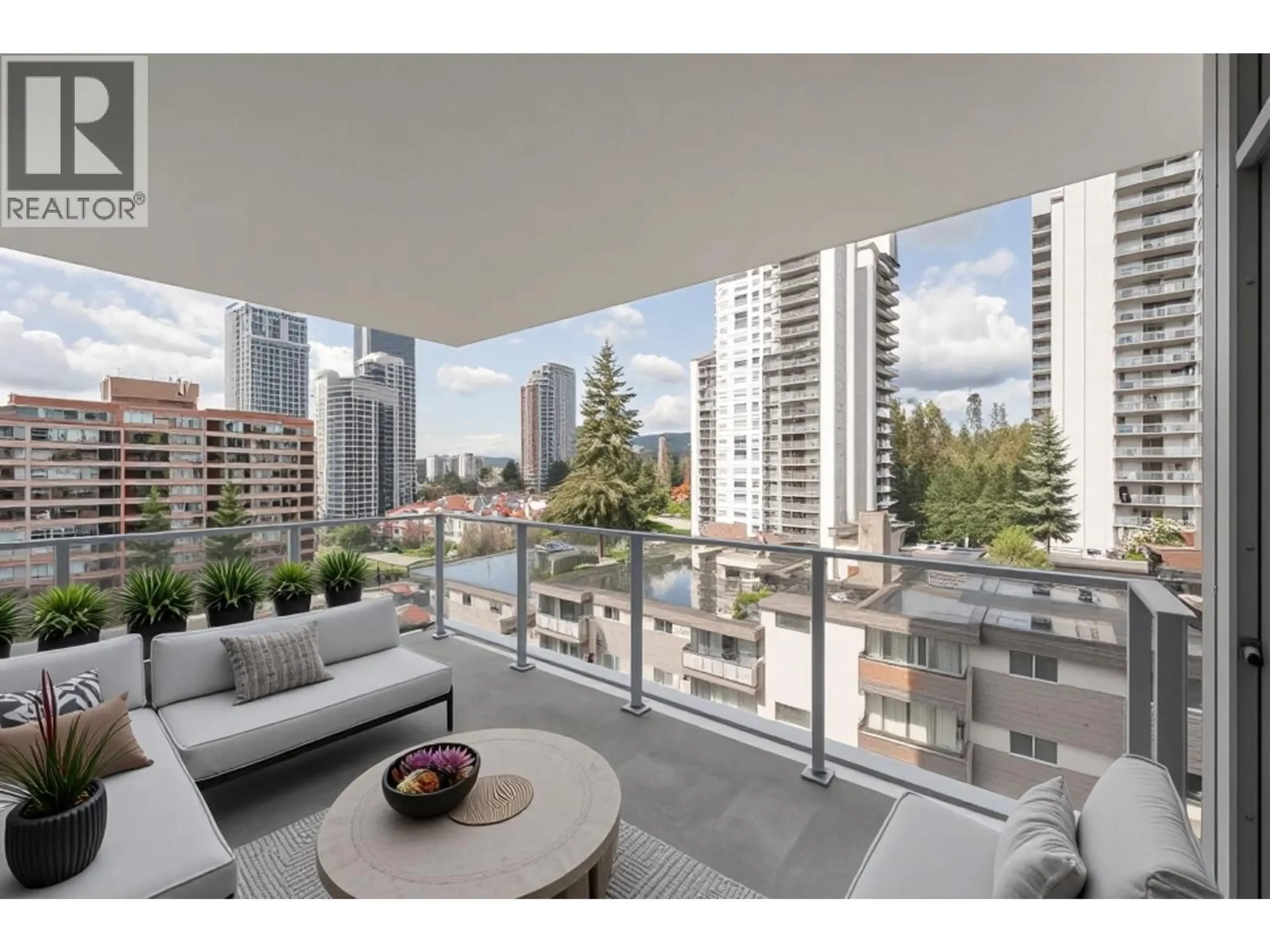 Balcony in the apartment, city buildings view from balcony for 608 - 555 SYDNEY AVENUE, Coquitlam British Columbia V3K0G5