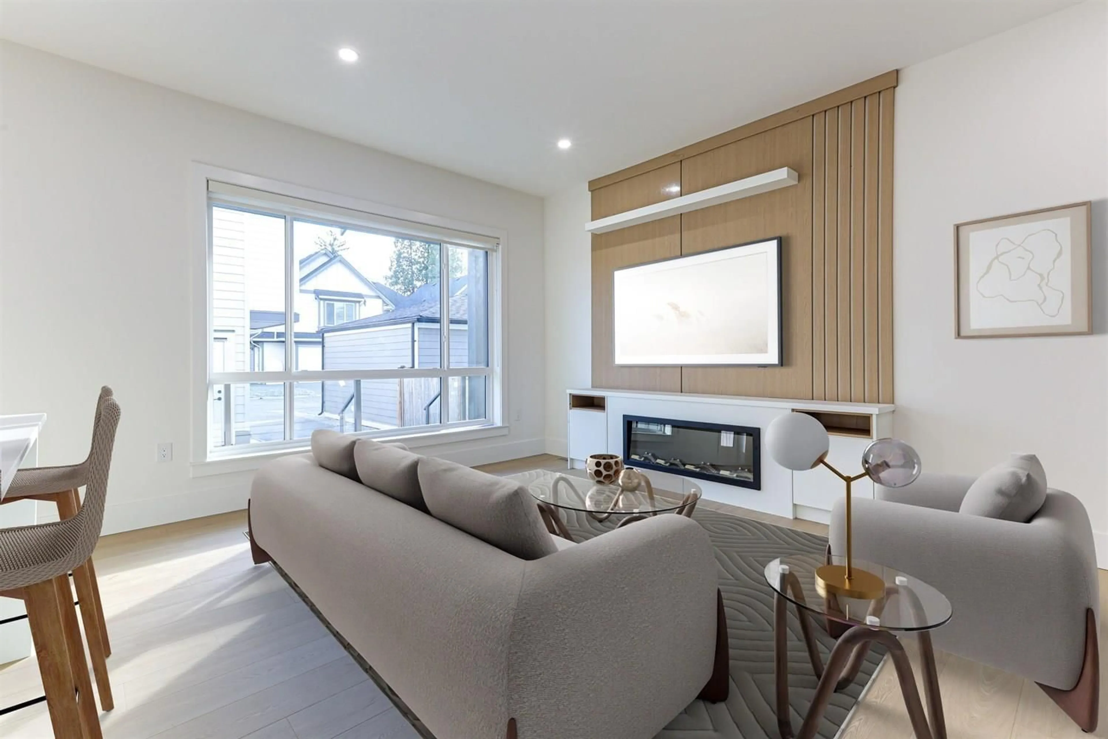Living room with furniture, wood/laminate floor for 17144 1, Surrey British Columbia V3Z9R2