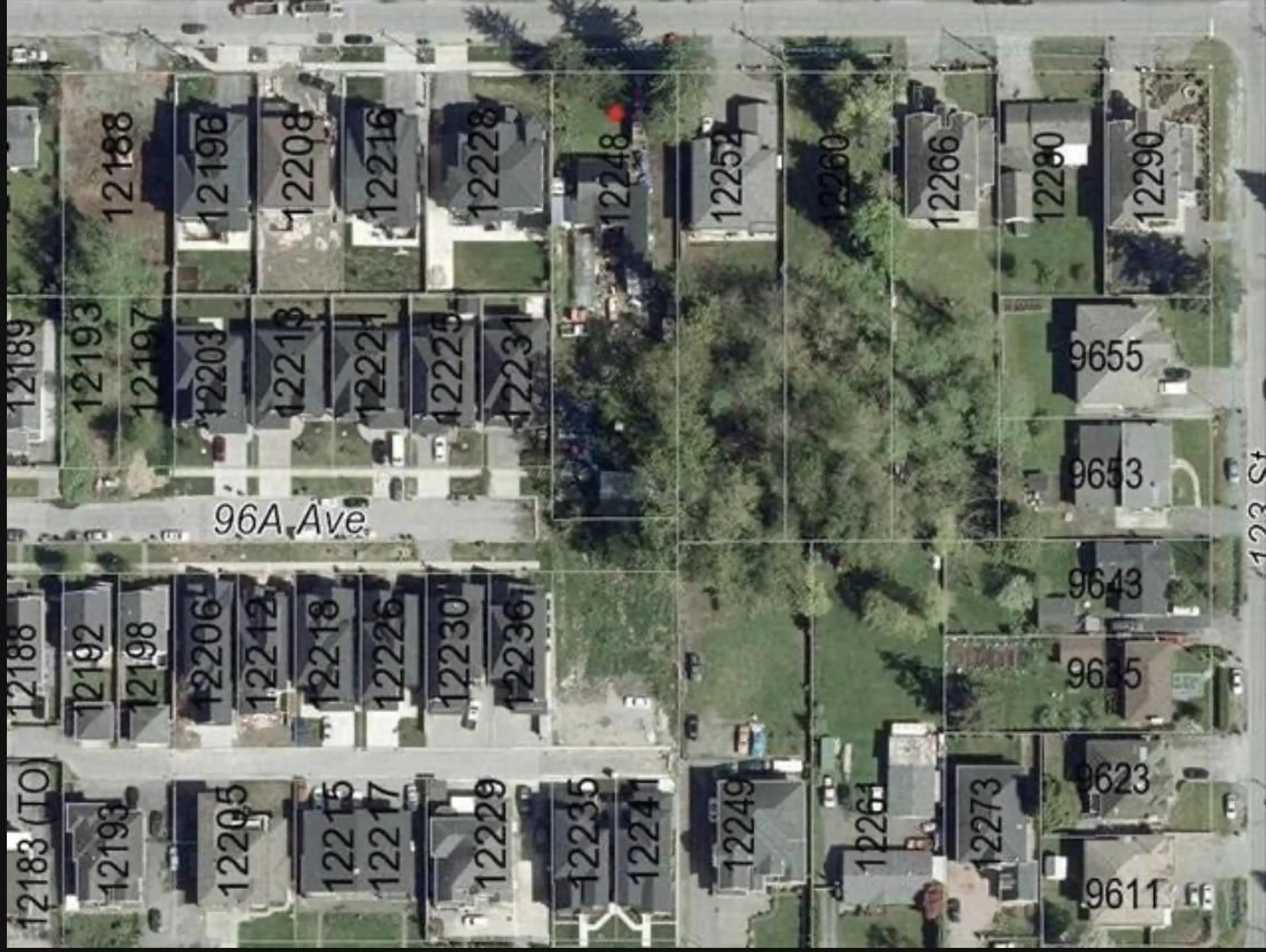 A pic from outside/outdoor area/front of a property/back of a property/a pic from drone, street for 12248 97, Surrey British Columbia V3V2C9