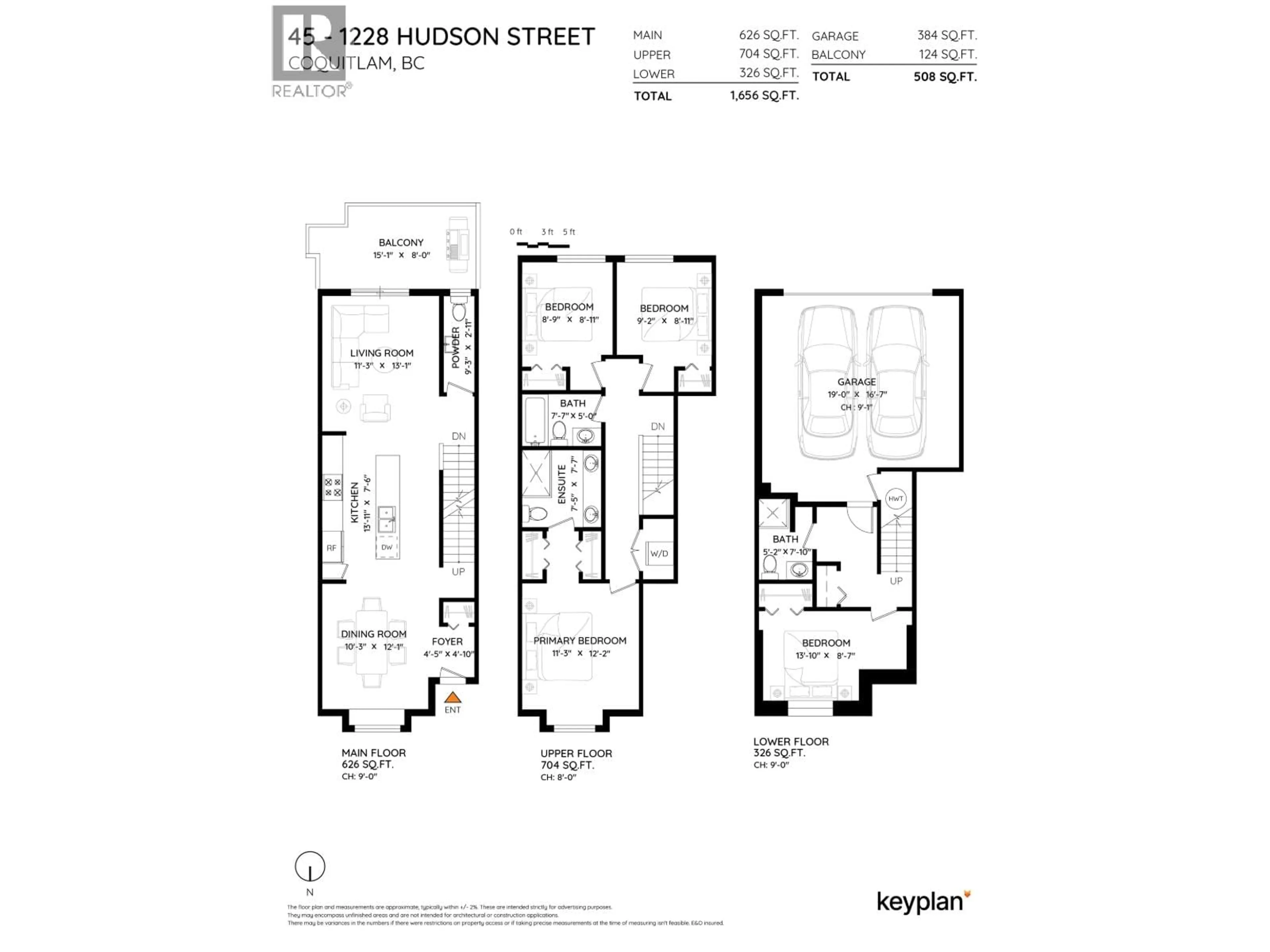 Floor plan for 45 - 1228 HUDSON STREET, Coquitlam British Columbia V3B0R3