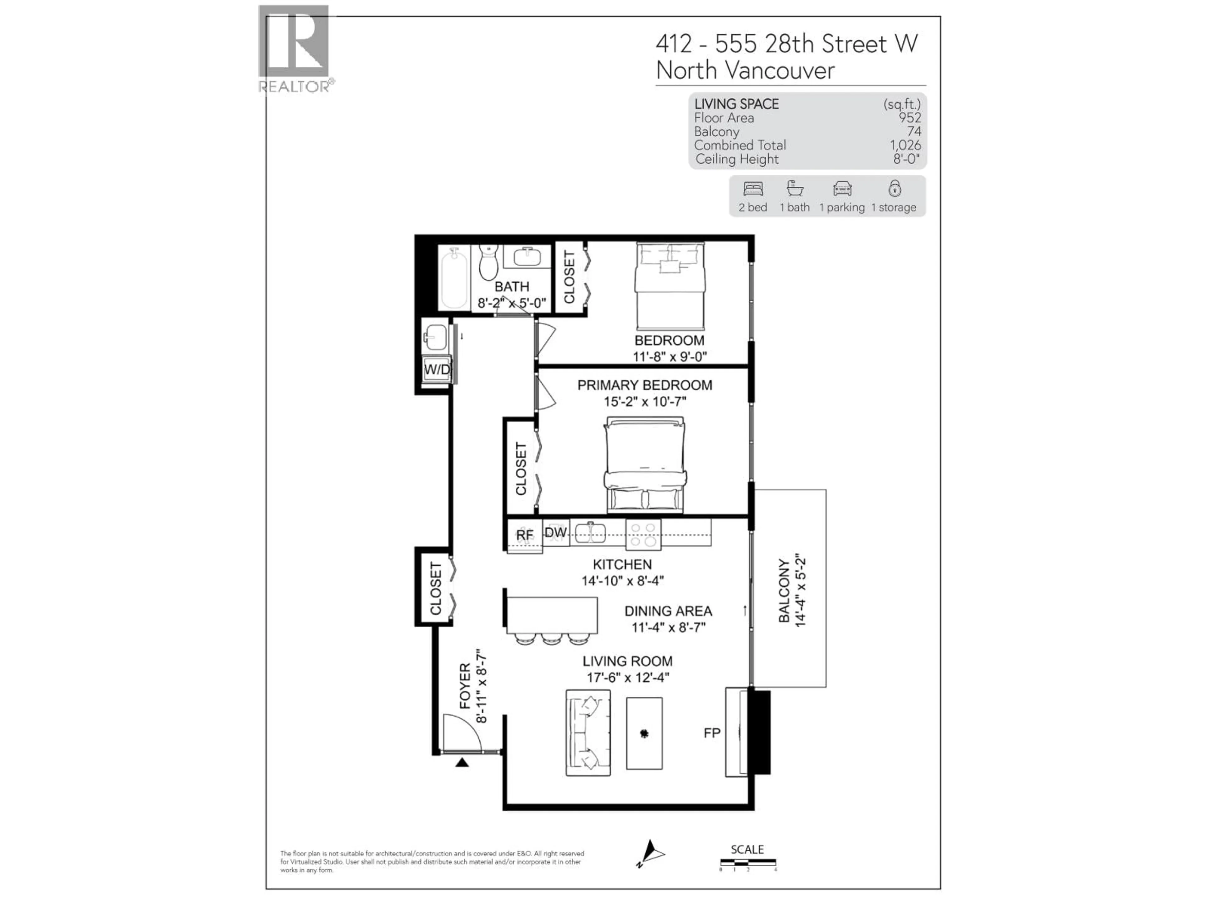 Floor plan for 412 - 555 28 STREET, North Vancouver British Columbia V7N2J7