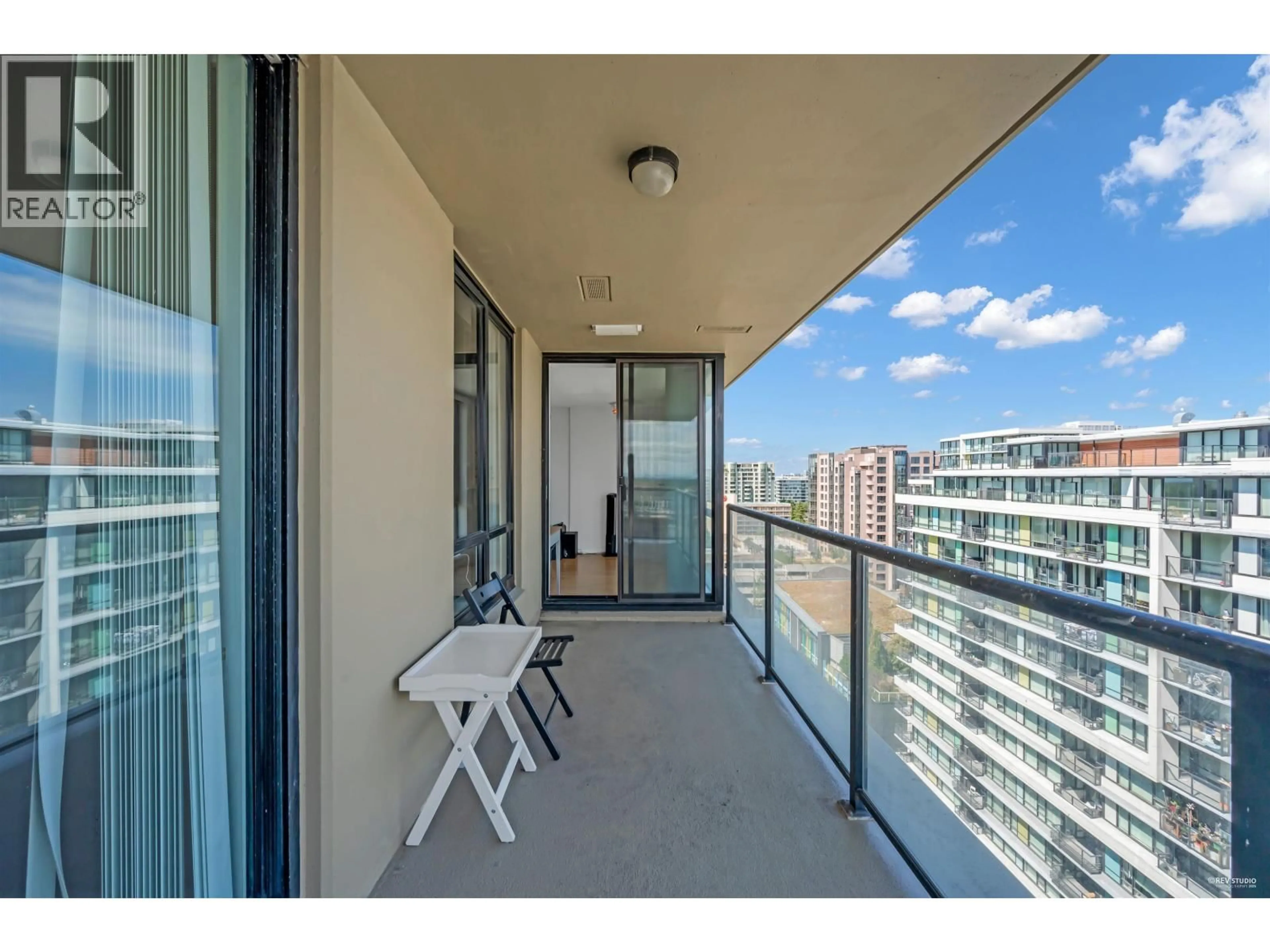 Balcony in the apartment, city buildings view from balcony for 1708 - 7831 WESTMINSTER HIGHWAY, Richmond British Columbia V6X4J4