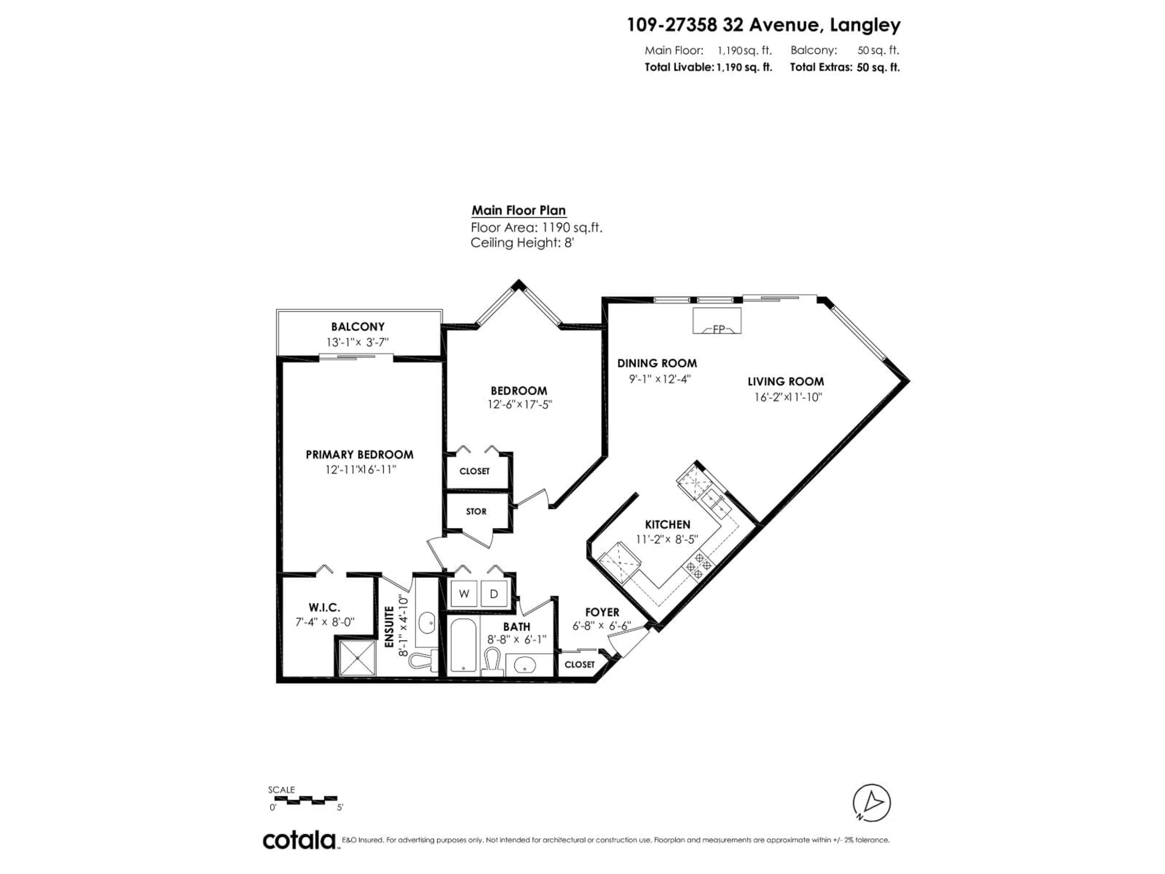 Floor plan for 109 - 27358 32, Langley British Columbia V4W3M5