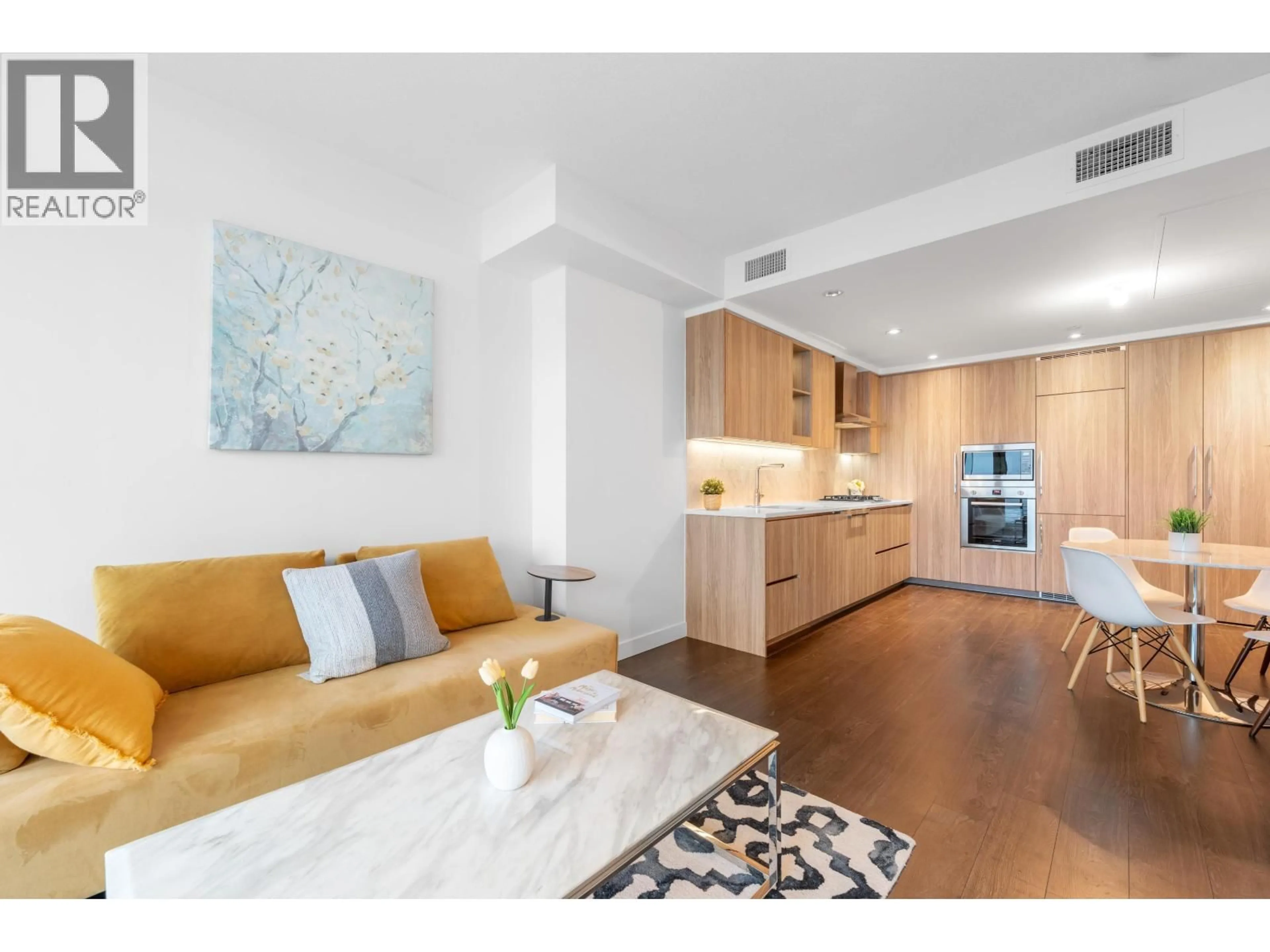 Living room with furniture, wood/laminate floor for 3905 - 4730 LOUGHEED HIGHWAY, Burnaby British Columbia V5C0M9