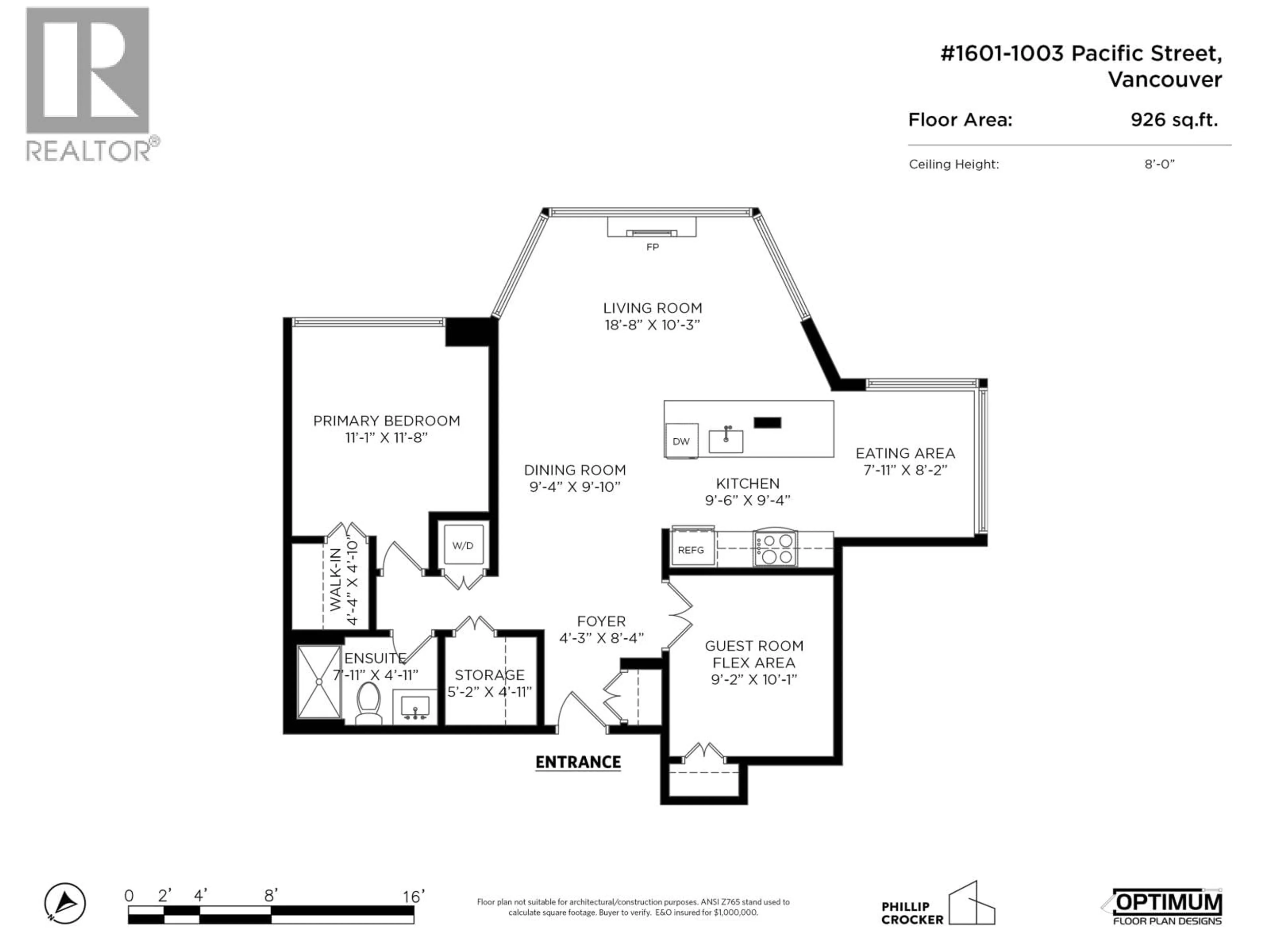 Floor plan for 1601 - 1003 PACIFIC STREET, Vancouver British Columbia V6E4P2